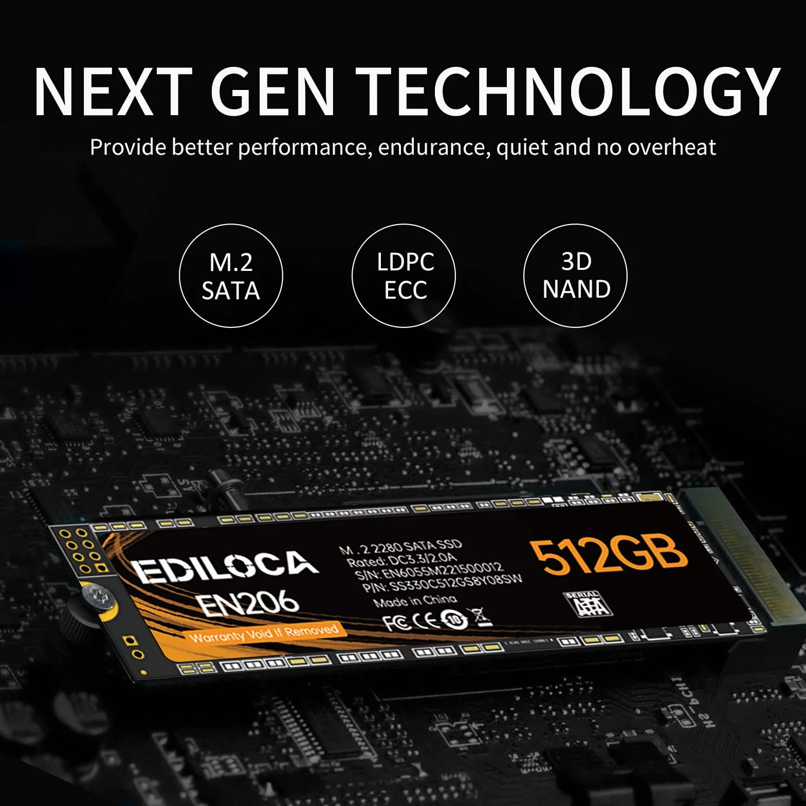 Ediloca EN206 512 GB 3D NAND TLC M.2 SSD, M.2 2280 SATA III 6 Gb/s SSD wewnętrzny dysk twardy, prędkość odczytu/zapisu do 550/460 MB/s, kompatybilny z ultrabookami, tabletami i mini komputerami