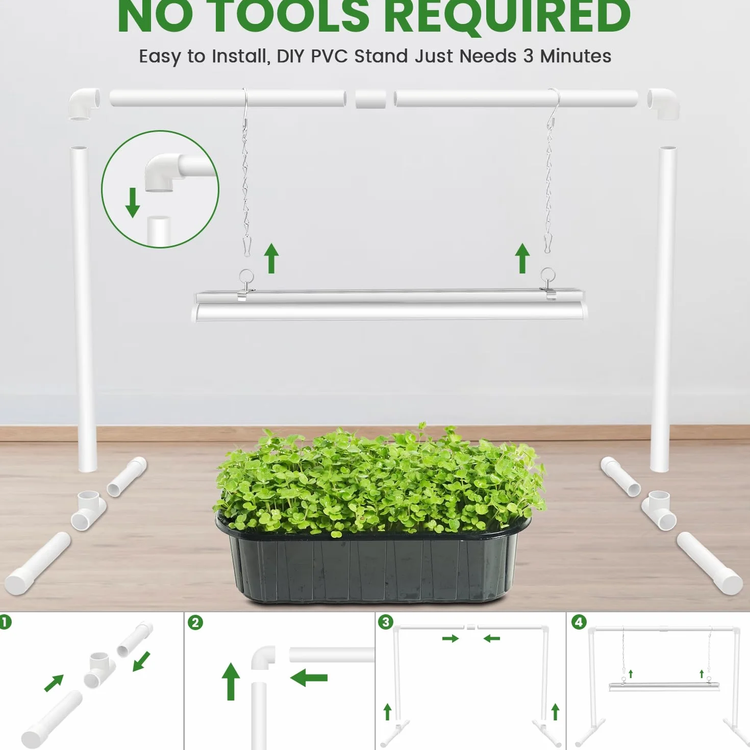 Wolezek Lampa LED pełne spektrum, 144 LED 60 cm T5 Grow Light ze stojakiem, biała lampa do uprawy roślin, rozrusznik nasion do roślin pokojowych, regulacja wysokości