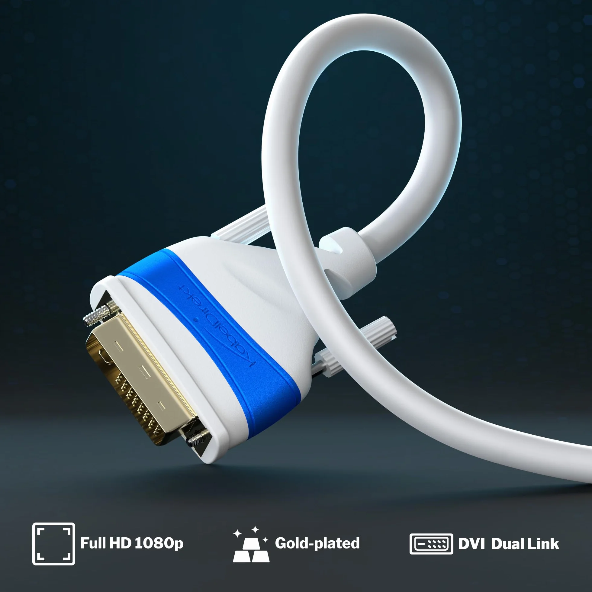 KabelDirekt – Kabel Dual Link DVI – z rdzeniem ferrytowym dla niezniekształconych sygnałów – 0,5 m – biały (cyfrowe kabel monitora DVI-D/24+1, do 2560×1600 przy 60 Hz lub Full HD/1080p)