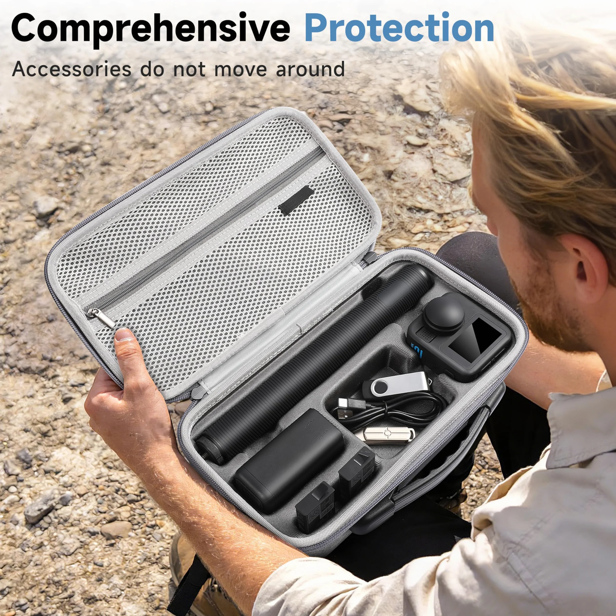 Max 2 etui do przechowywania akcesoriów podróżnych Gopro Max 2 | Nylon kompatybilny z Go pro Max 2 Storage Dual Battery Charger/4ft (1,2 m) drążek przedłużający z torbą siatkową