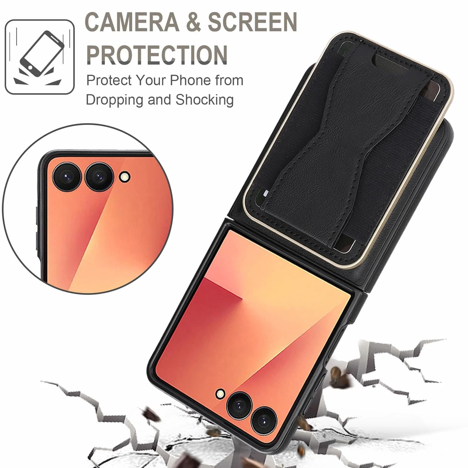 Skórzane etui z klapką do Samsung Galaxy Z Flip 8, oddzielne gniazdo na karty Funkcja stojaka, smukła obudowa do ładowania bezprzewodowego, pomarańczowa, z klapką 8