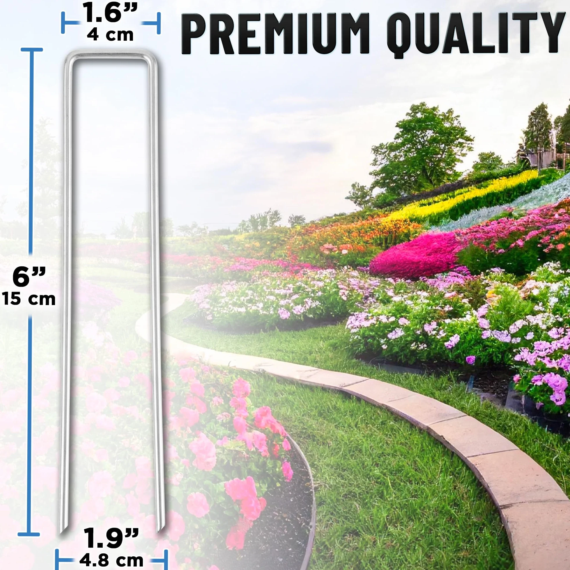 Garden Stakes (6" / 150mm, 50 PK), Galvanized U-Shaped Landscape Staples, Fabric Pins for Weed Barrier & Turf Installation