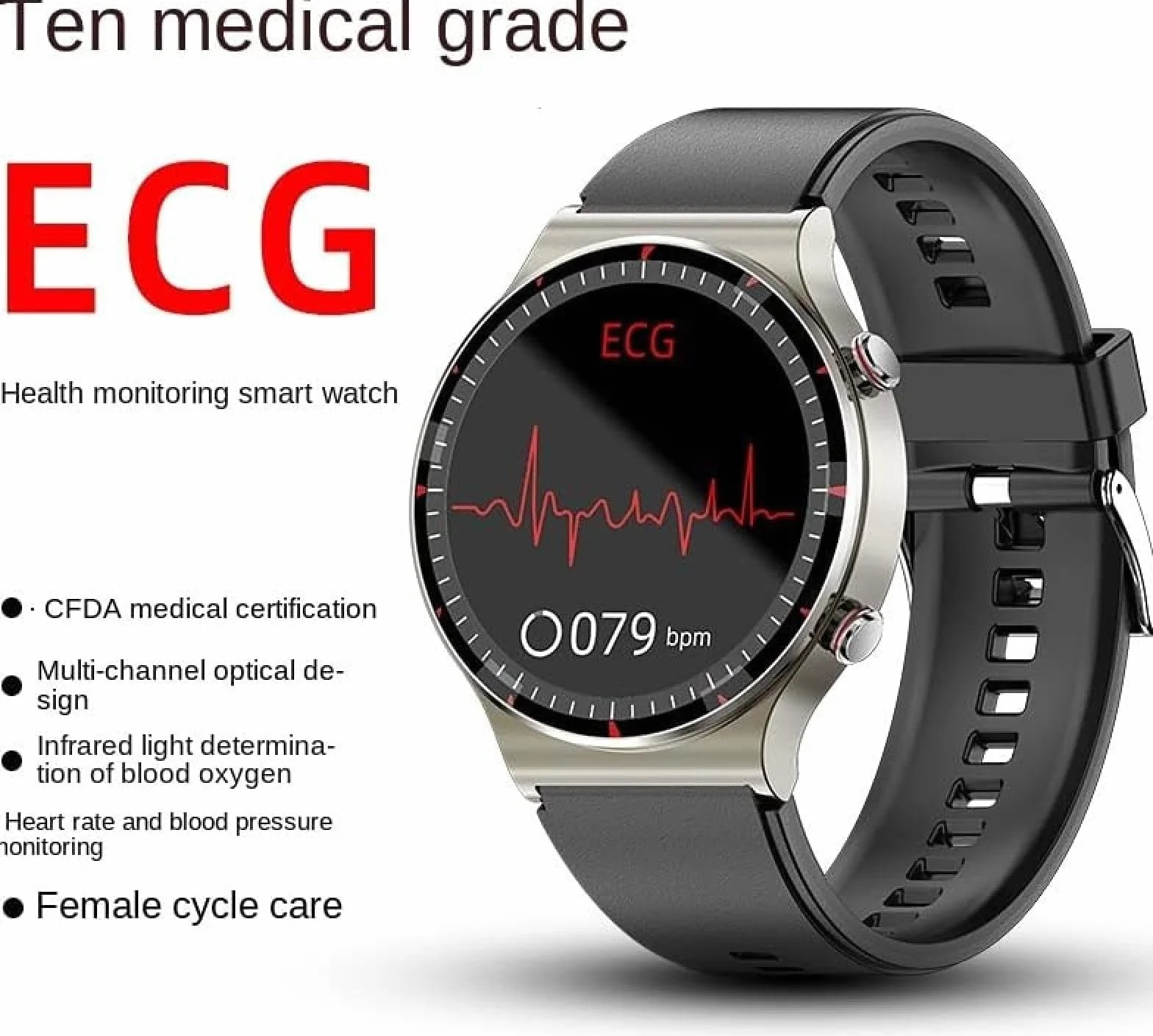 Inteligentny zegarek, profesjonalne monitorowanie zdrowia Inteligentny zegarek G08 Klasa medyczna EKG Ciśnienie krwi Tlen we krwi Tętno Sport Zdrowie Inteligentny zegarek, czarny B