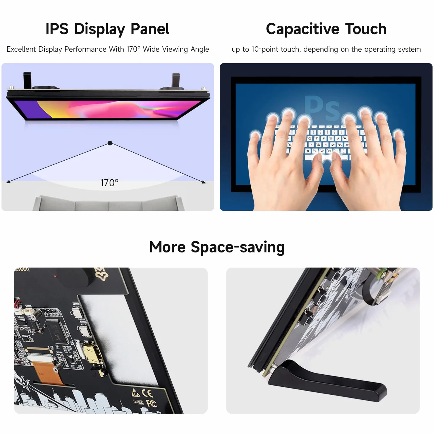 KLAYERS Ekran dotykowy do Raspberry Pi, przenośny monitor Plug & Play HDMI 1024 x 600 10,1 cala z podstawką, 10-punktowy ekran dotykowy LCD, głośniki dwutorowe, drugi laptop