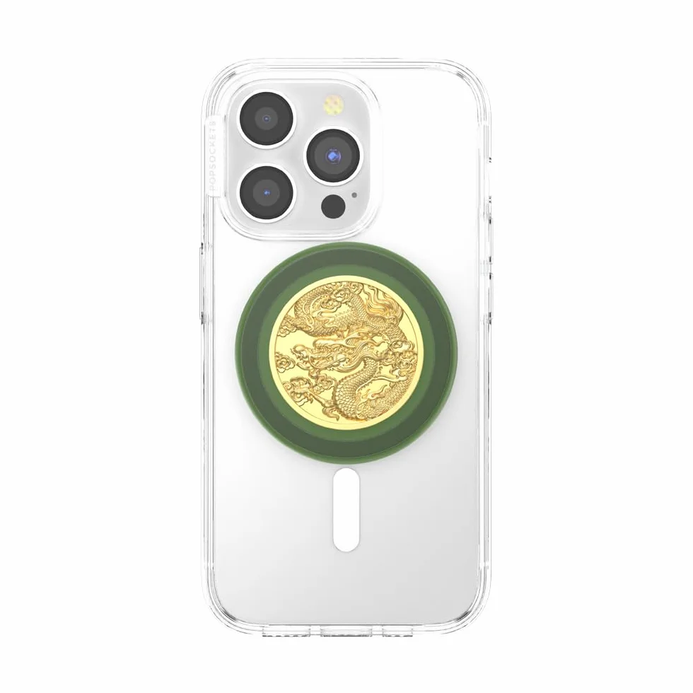 PopSockets Uchwyt do telefonu MagSafe ze stojakiem, stojakiem magnetycznym, wymiennym topem, bezpiecznym uchwytem do iPhone MagSafe, uchwytem na telefon i tablet – Emaliowany smok