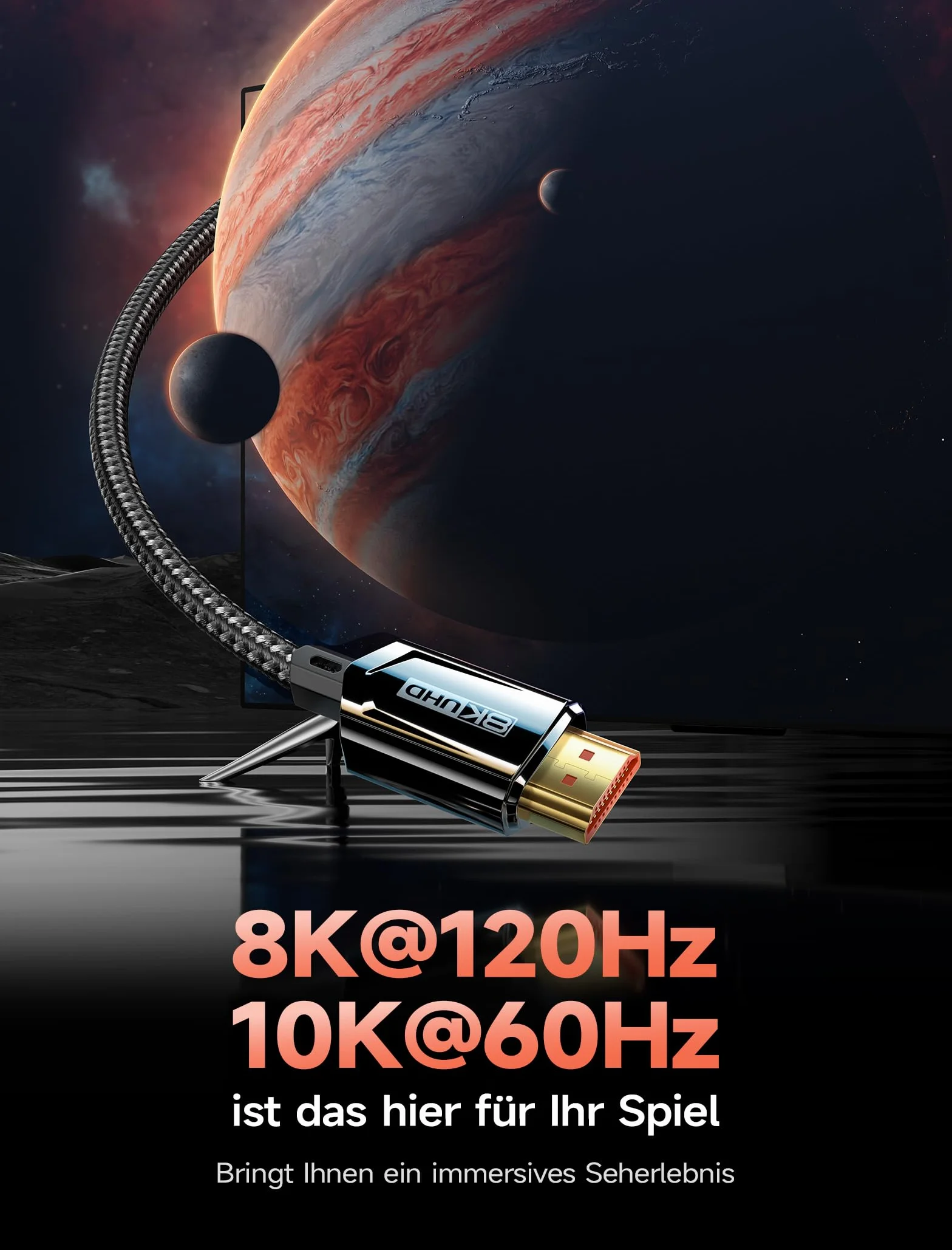 JSAUX Kabel HDMI 8K 4 m, HDMI 2.1, Ultra High Speed 48 Gbps, (8K 60 Hz 4K 120 Hz 144 Hz), eARC HDR10 HDCP 2.2 i 2.3 3D, kompatybilny z PS5 / PS4 / X-Box/UHDTV/odtwarzaczem Blu-ray / monitorem