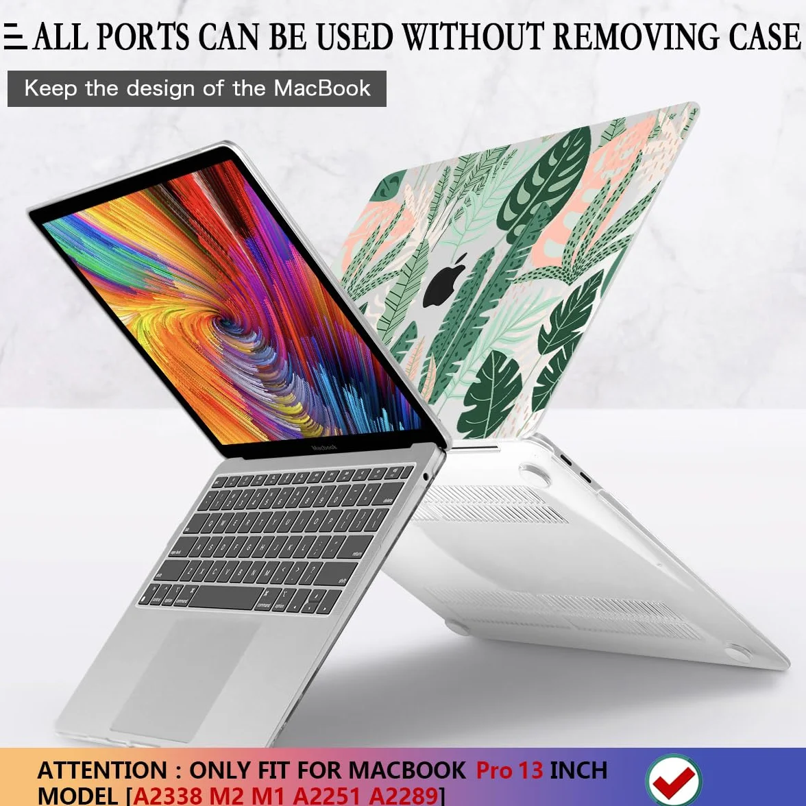 CISSOOK Palm do MacBooka Pro 33.0 cm etui 2023, 2022, 2021, 2020, układ M2, A2338, M1, A2251, A2289, z paskiem dotykowym, tropikalna twarda obudowa z klawiaturą do MacBooka Pro 13, tropikalne liście