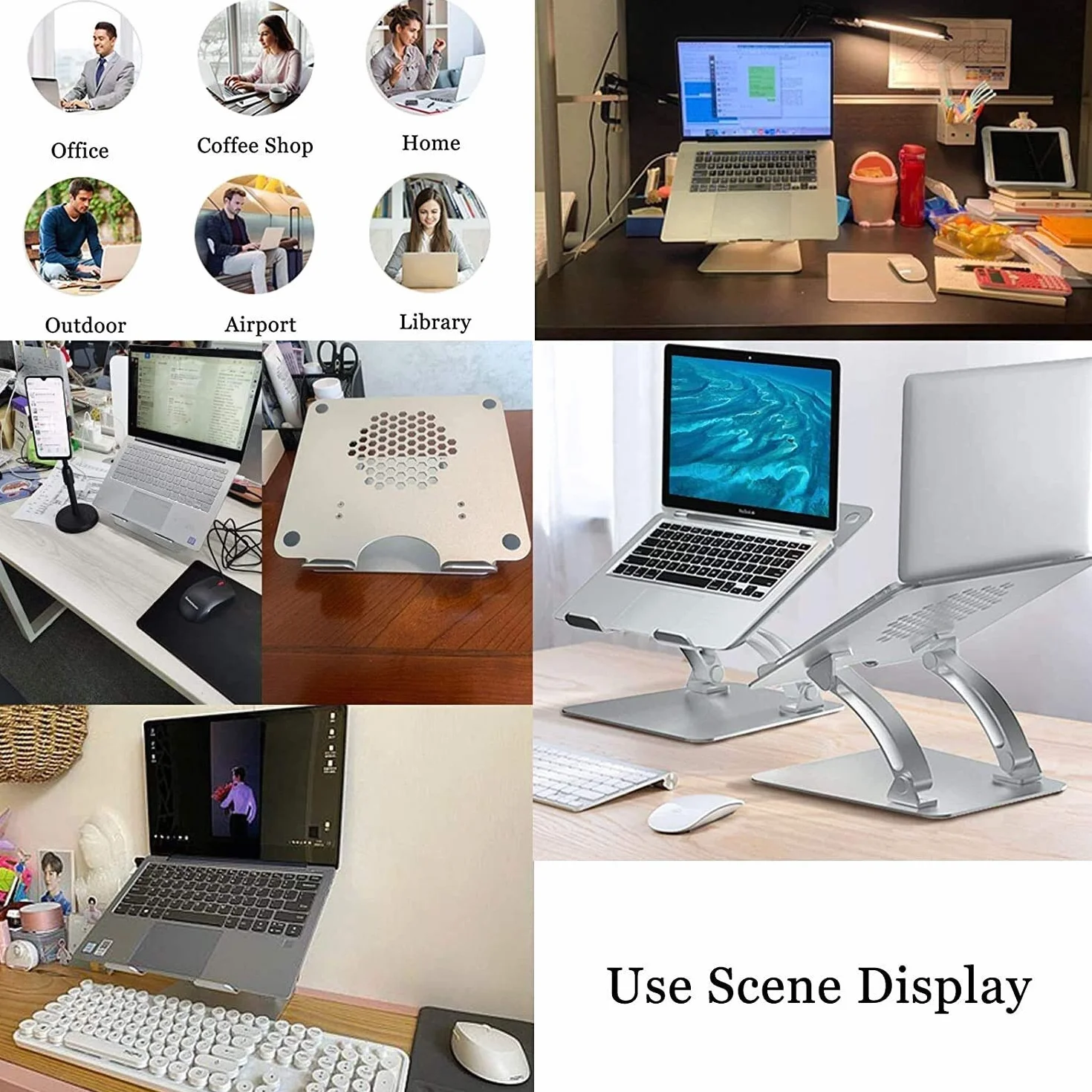 Stojak na laptopa Podstawka na biurko Wentylowany aluminiowy uchwyt na biurko Regulowany stojak na laptopa z antypoślizgowym silikonem Składany Ergonomiczny do biblioteki Biurowa kawiarnia, przenośny