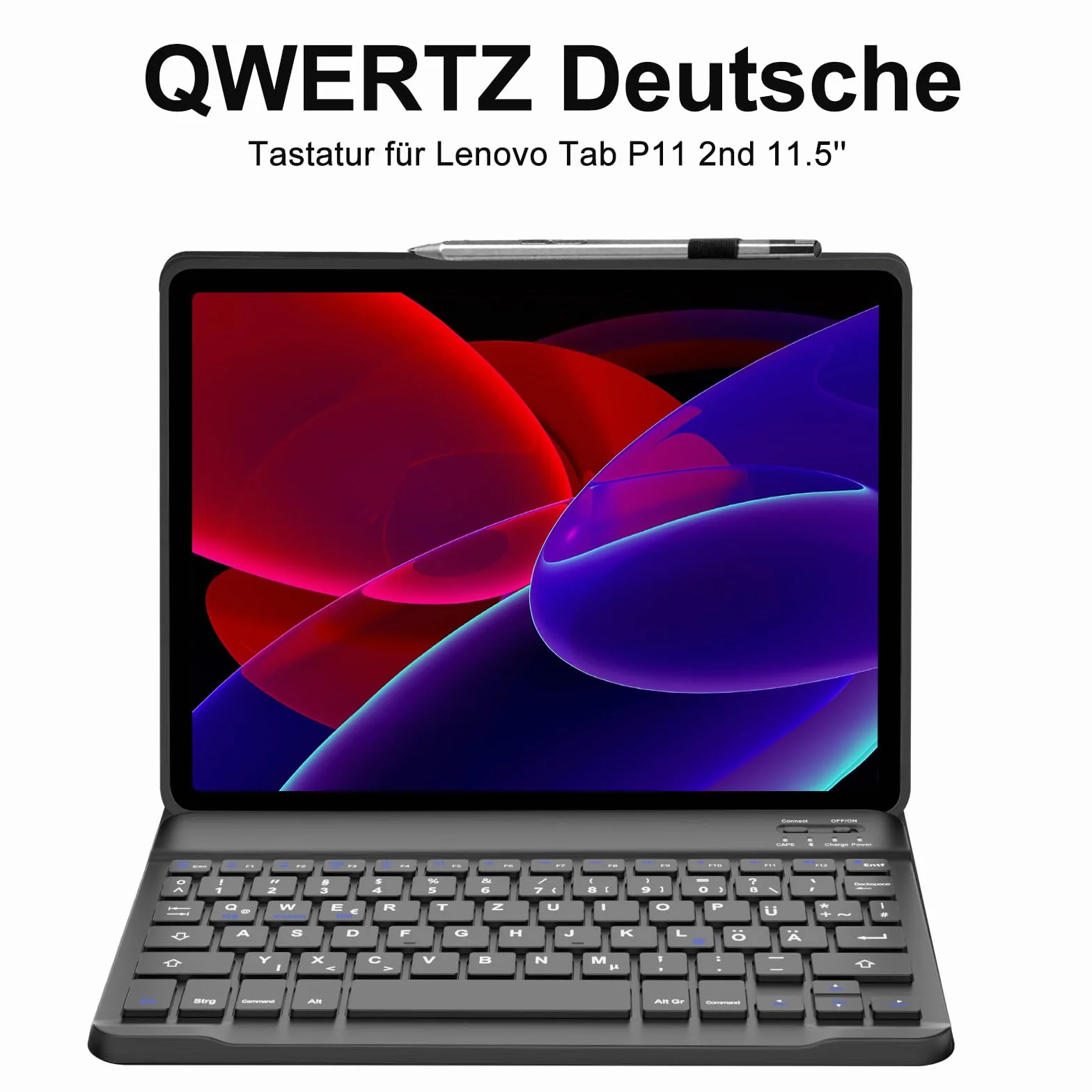 SENGBIRCH Etui na klawiaturę Lenovo tab Plus 11,5" - QWERTZ niemiecka klawiatura zdejmowana Bluetooth bezprzewodowa klawiatura do Lenovo tab P11 2. generacji 11,5", czarny
