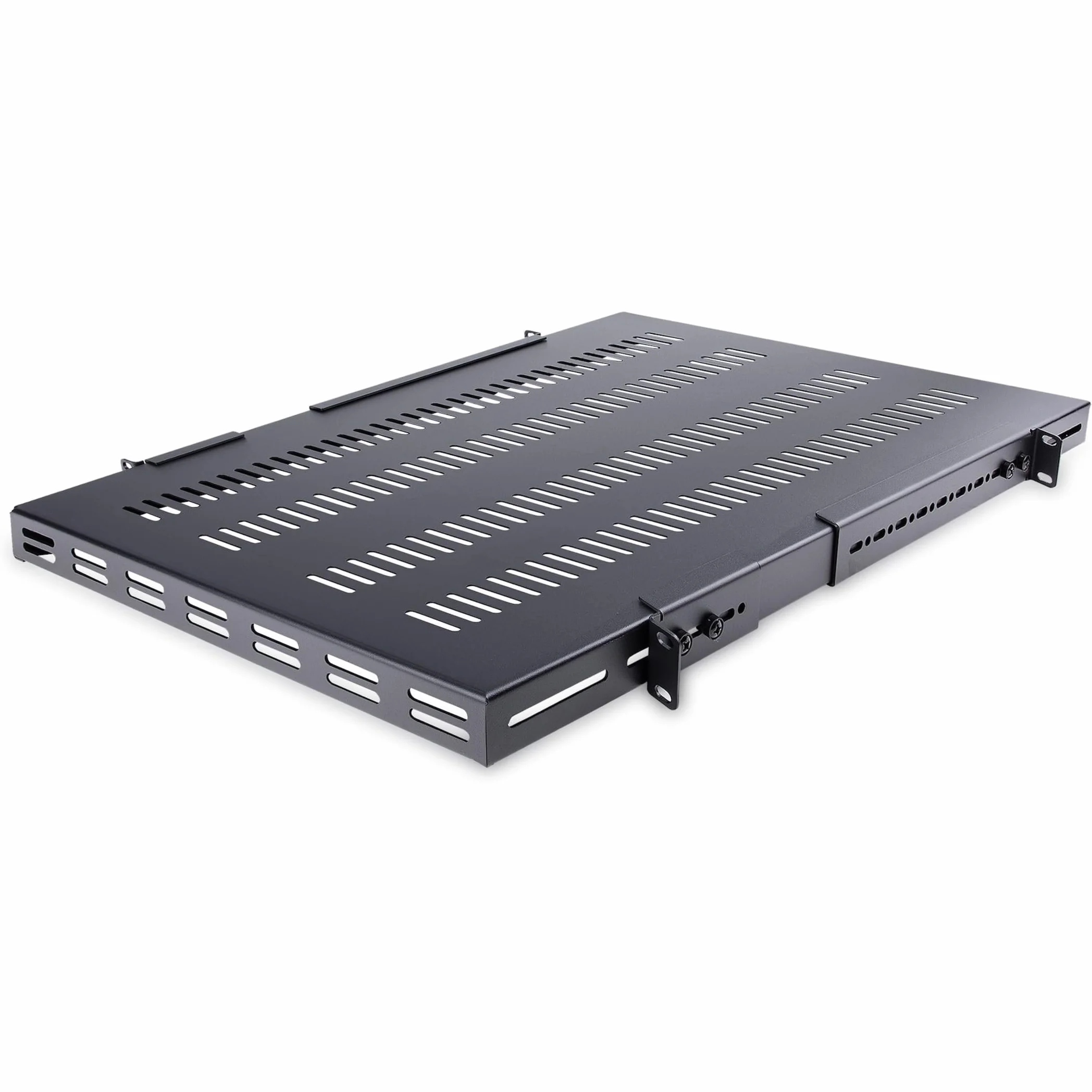 StarTech.com Regulowana wentylowana półka 1HE – 150 kg – regulowana głębokość od 49,5 do 97,4 cm – perforowana uniwersalna kieszeń na 19 cali AV/do sieci/szafy serwerowej (ADJSHELFHDV)