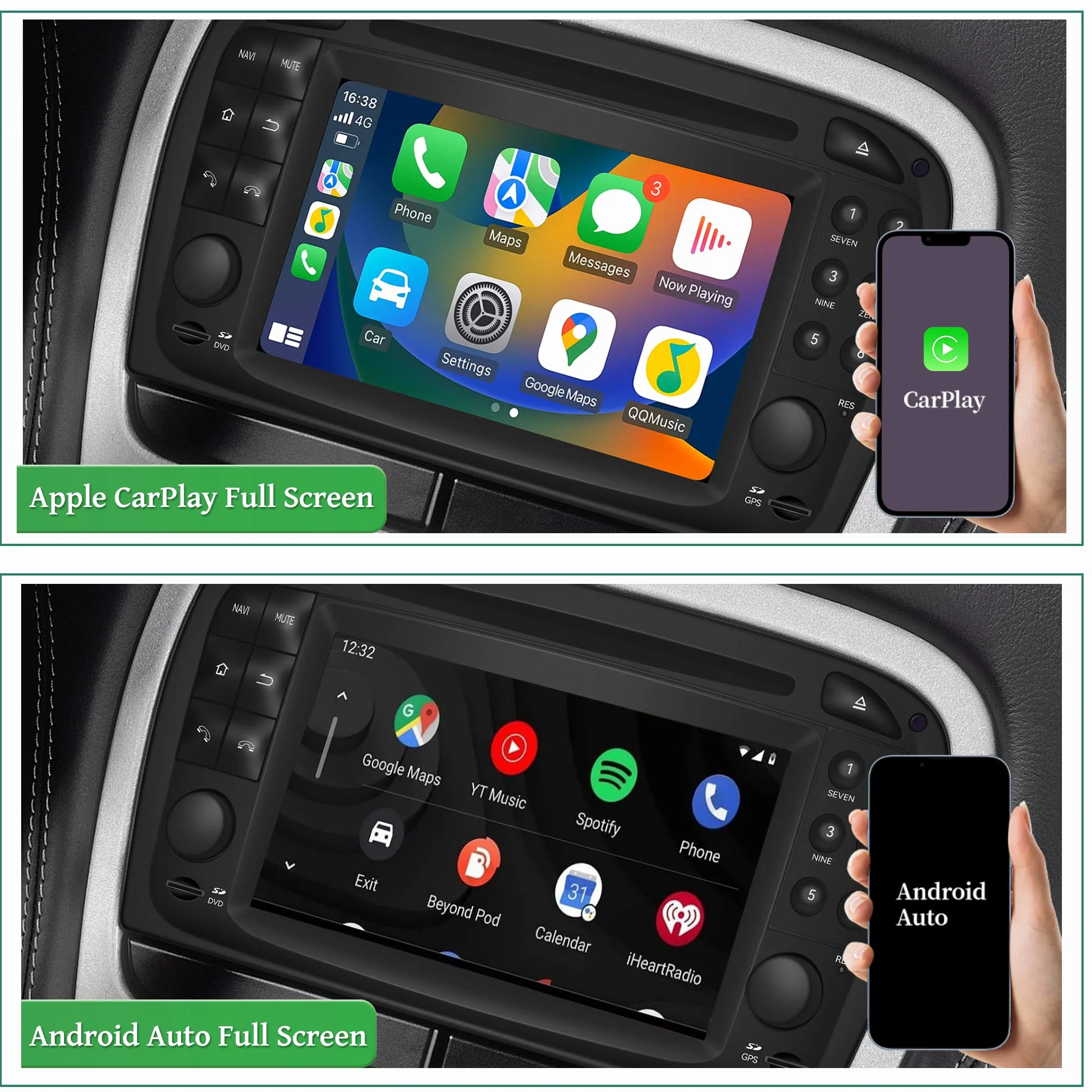 Aktualizacja ekranu dotykowego Android o przekątnej 6,2 cala do radia Mercedes SL R230, CarPlay, aplikacja do tworzenia kopii lustrzanych, Netflix, YouTube, TV, Spotify, Wi-Fi, USB, FM, DVD, nawigacji