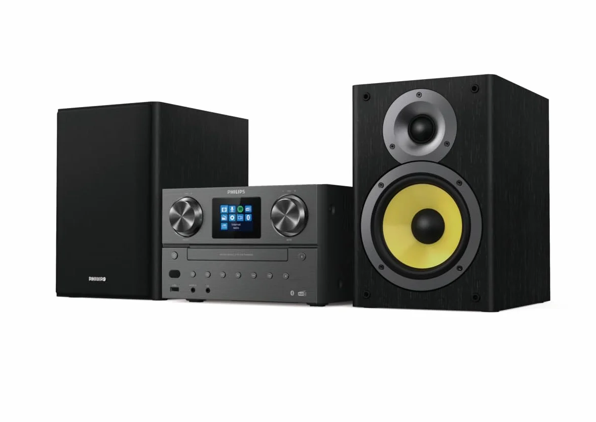 Philips M8905/10 mini zestaw stereo z Bluetooth i internetowym radiem DAB+/UKW (USB, Spotify Connect, CD, MP3-CD, 100 W, system głośników Bassreflex, cyfrowa kontrola dźwięku) – model 2020/2021