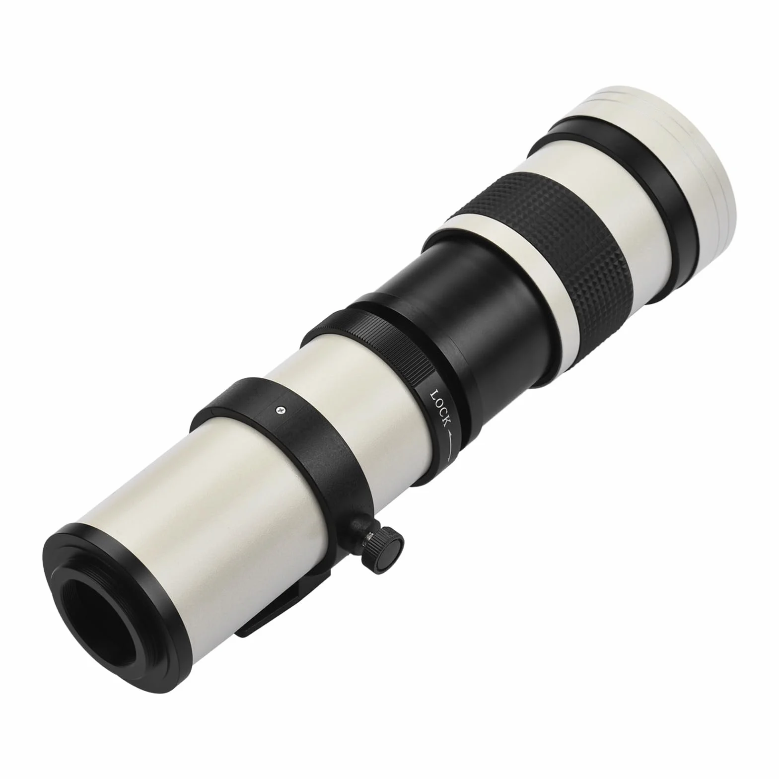 Yctze Super Teleobiektyw Zmiennoogniskowy F/8,3-16 420-800 Mm Mocowanie T2 z Pierścieniem Pośrednim do Mocowania RF Zamiennik Gwintu 1/4 do Aparatów R/ R3/ R5/ R5C/ R6/ RP z Mocowaniem RF (WHITE)