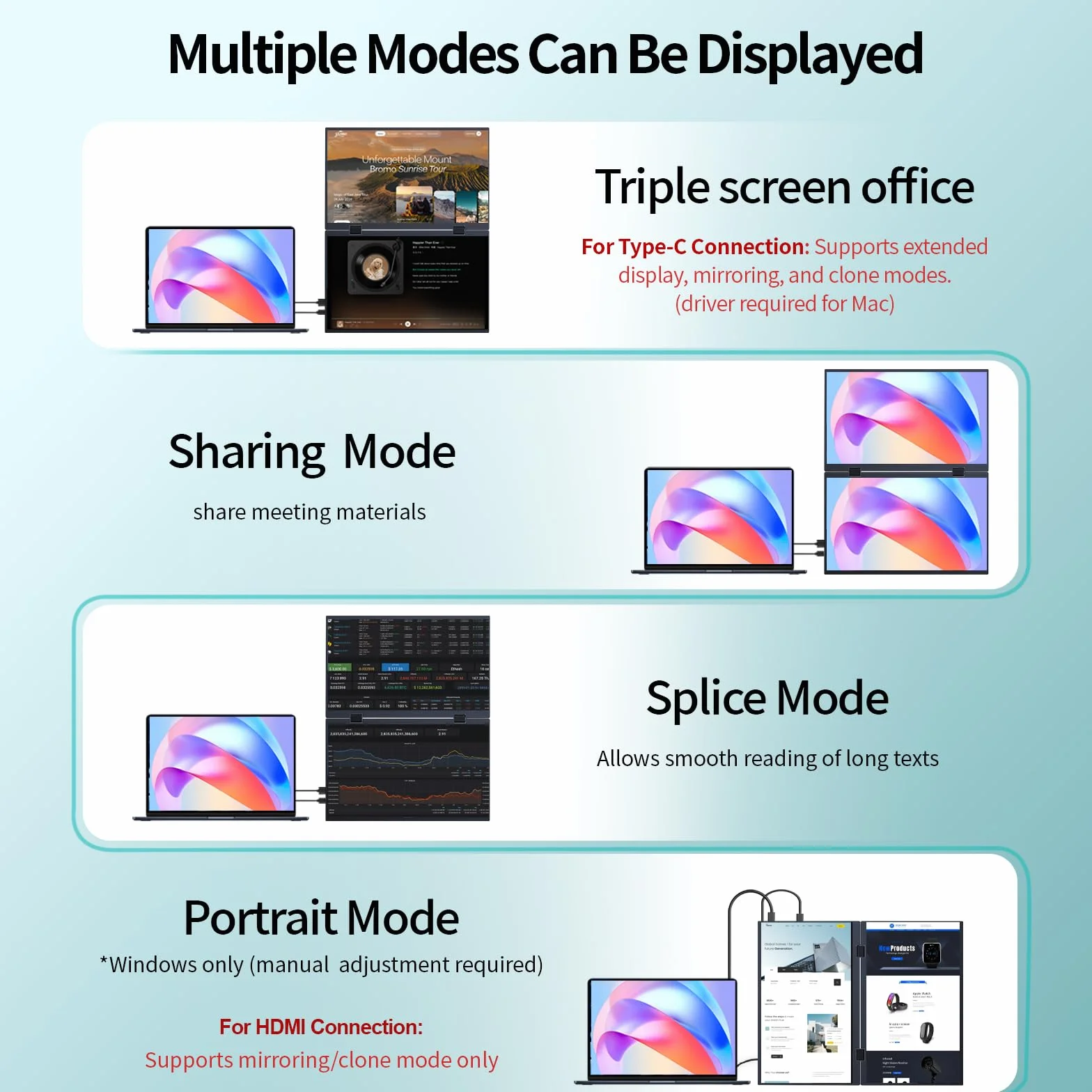 Podwójny przenośny monitor, 15,6-calowy 1080P FHD IPS składany potrójny przedłużacz ekranu laptopa, USB-C Plug & Play, podróżny, rozszerzony wyświetlacz komputera do laptopa, PC, Windows Mac