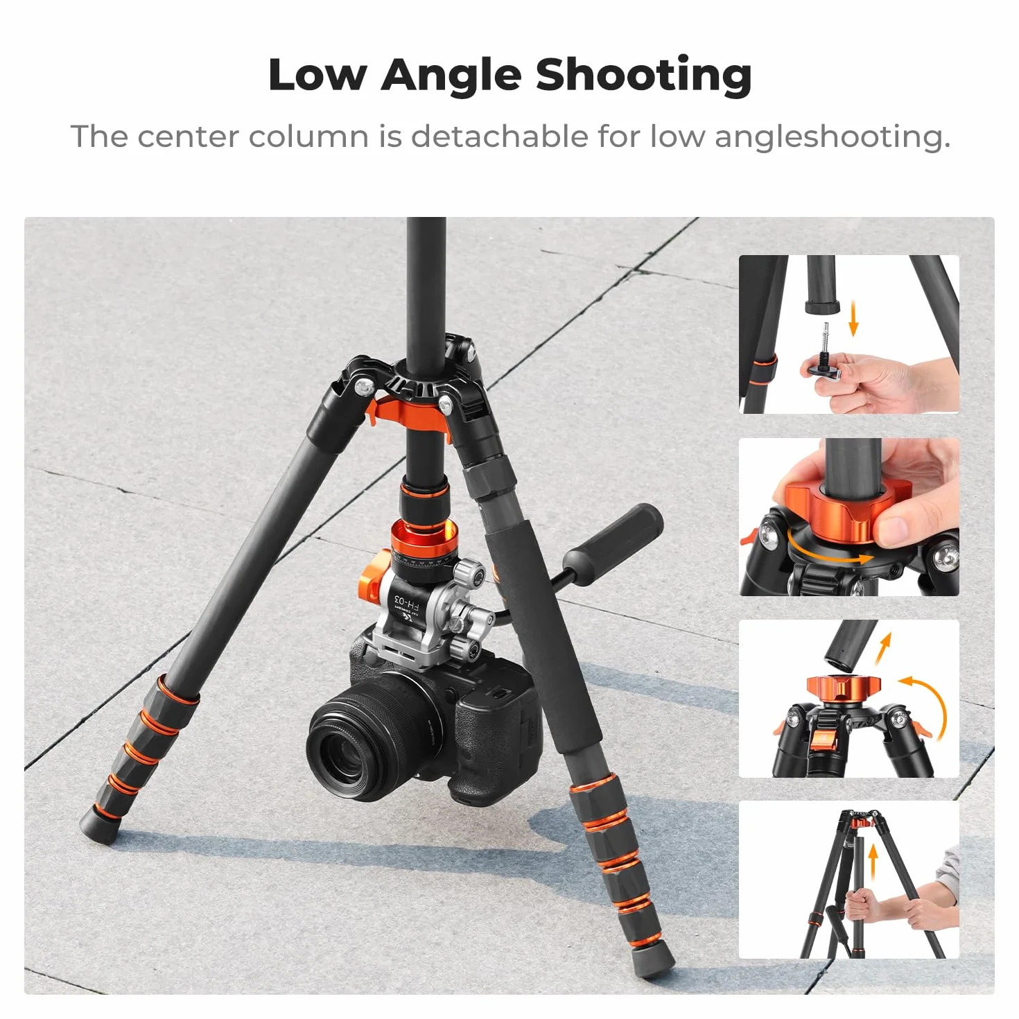 K&F CONCEPT Statyw z włókna węglowego 173 cm, statyw fotograficzny z głowicą hydrauliczną ± 90°, statyw wideo monopod 182 cm z szwajcarską Arca do lustrzanki, Max 5kg, O255C4+FH-03