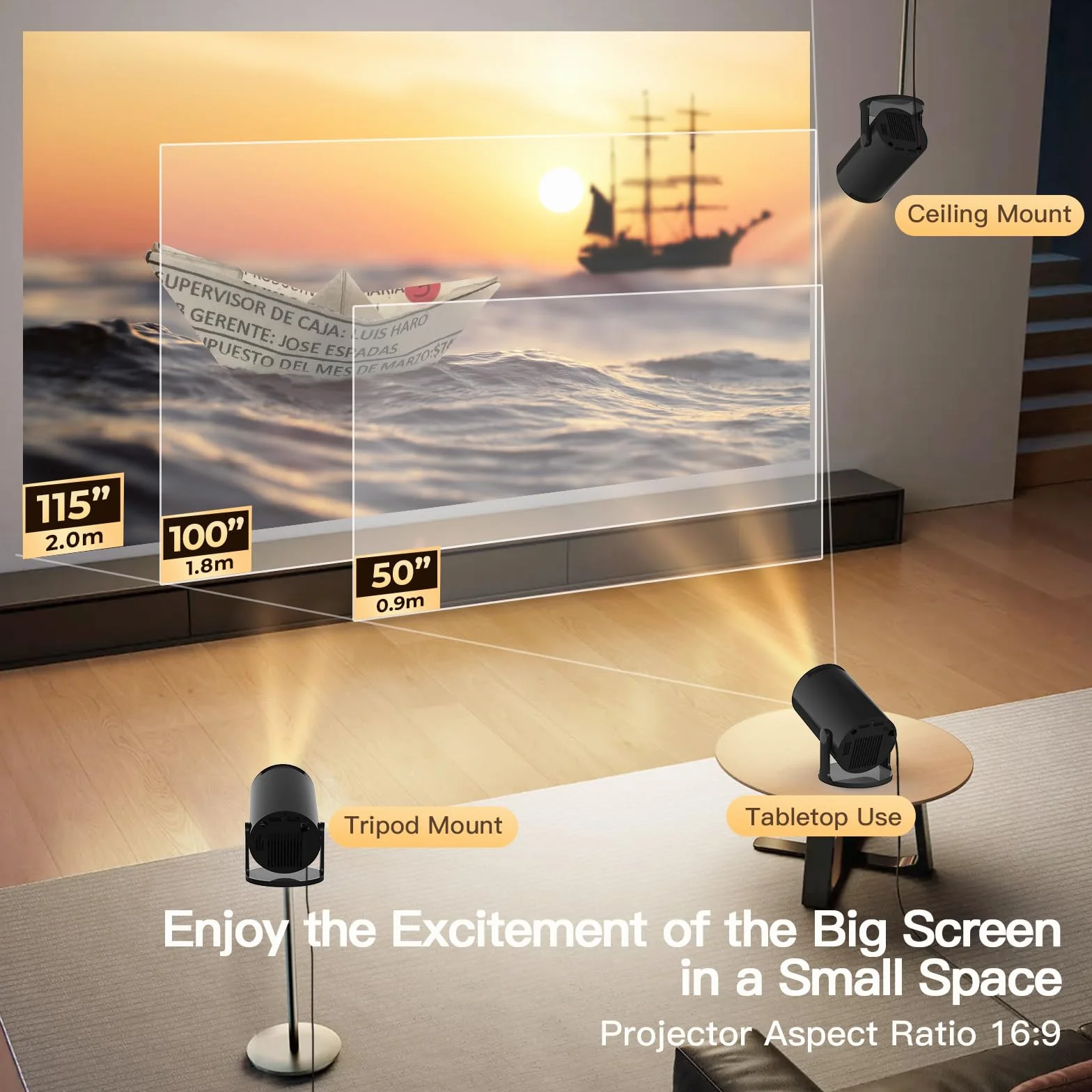 Mini projektor ze zintegrowanym WiFi i Bluetooth, Android 14, 1080P 4K, przenośny projektor z obrotem 180°, wersja HY300pro+ do użytku domowego i zewnętrznego LYNCAST X1