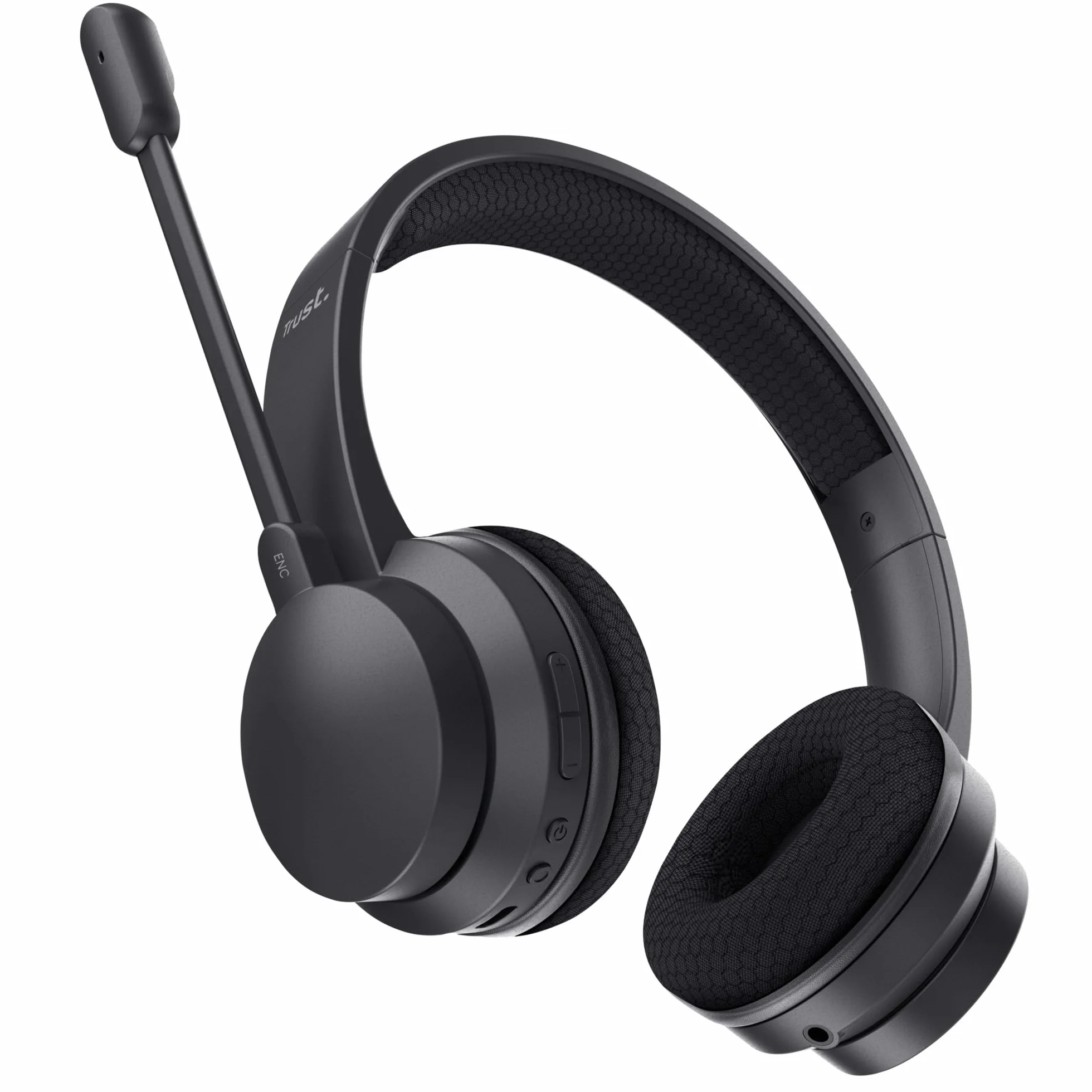 Trust Roha II nauszny bezprzewodowy zestaw słuchawkowy Bluetooth, czarny | mikrofon ENC, lekkie słuchawki z akumulatorem, 85% materiału z recyklingu, headset do PC Mac biura pracy Zoom Teams