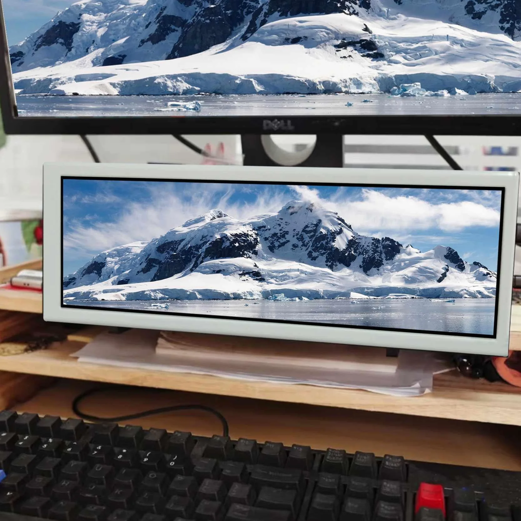 VSDISPLAY 22.4 cm 8,8" 1920x480 600 nit IPS biały monitor LCD | USB 9-pinowy port wideo USB, do samodzielnego montażu ekranu podrzędnego/wyświetlacza obudowy komputera