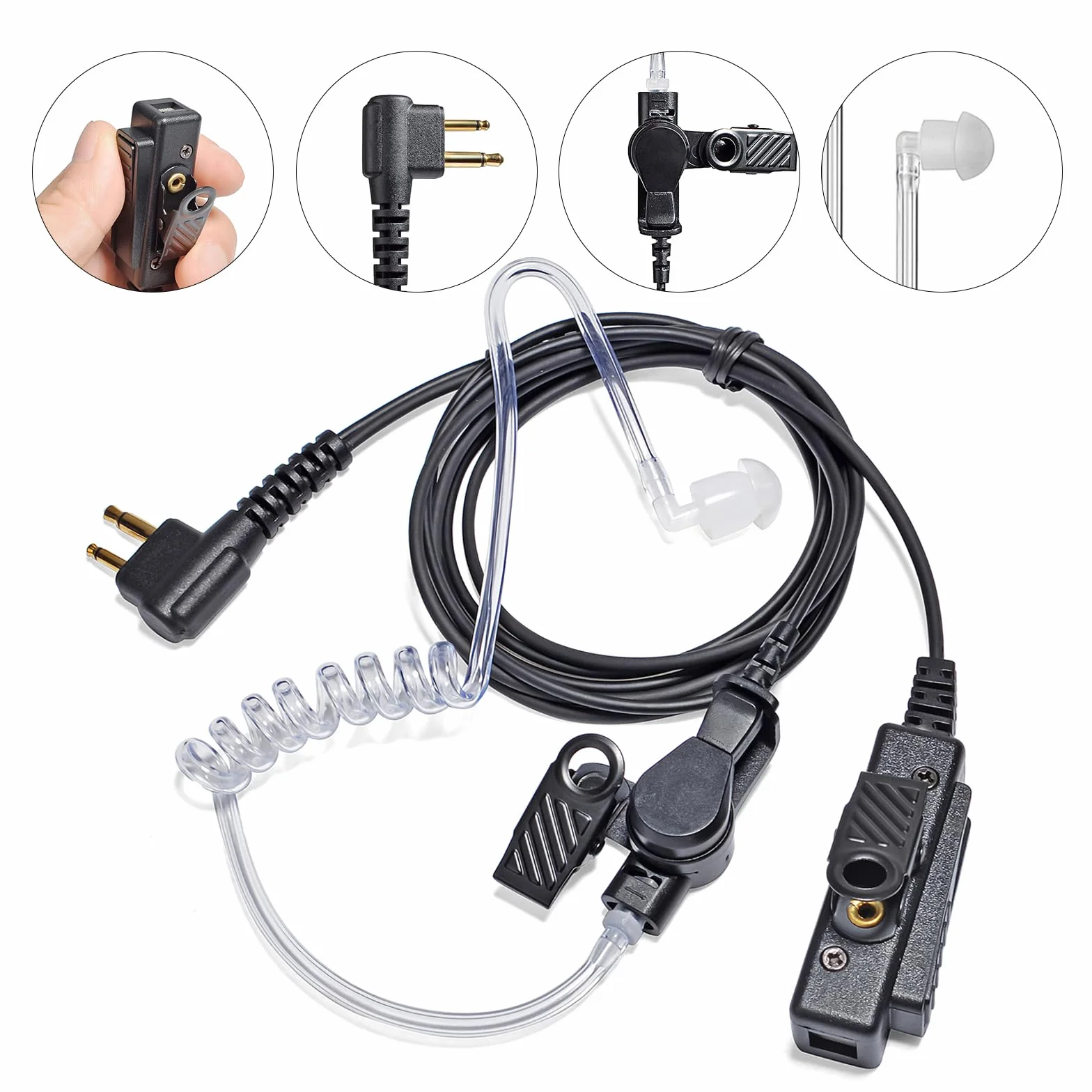2-pinowy zestaw słuchawkowy Walkie-Talkie z dużym klawiszem mikrofonu, kompatybilny z radiami Motorola CP040, DP1400, GP300 i Hyera (5 sztuk w zestawie wymienne zatyczki)