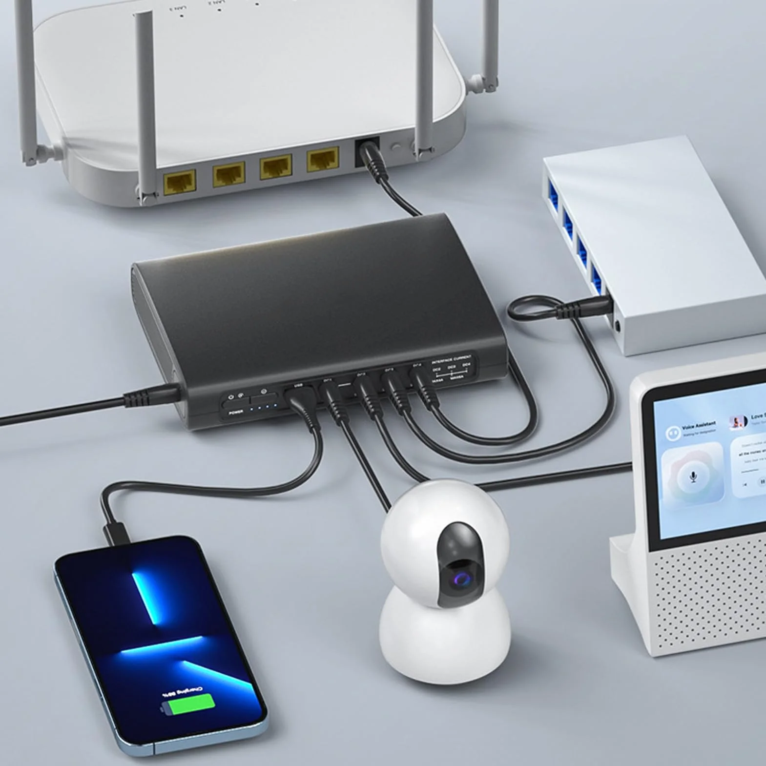 Zasilacz Bezprzerwowy Mini UPS Bateria Zapasowa 20000 MAh 5 V 9 V 12 V Zasilacz UPS do Routera, Systemu Kontroli Dostępu, Kamery (Spacnanare6fubpvox-12)