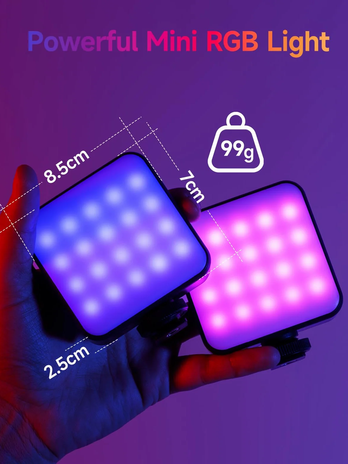 Rollei Lumis Mini RGB-Color światło ciągłe LED, lampa wideo z 60 diodami LED, 2500-9000 K, 6 W, 200 luksów (0,5 m przy 5500 K) | te Led Camera CRI 95+, wbudowany akumulator i ładowanie typu C