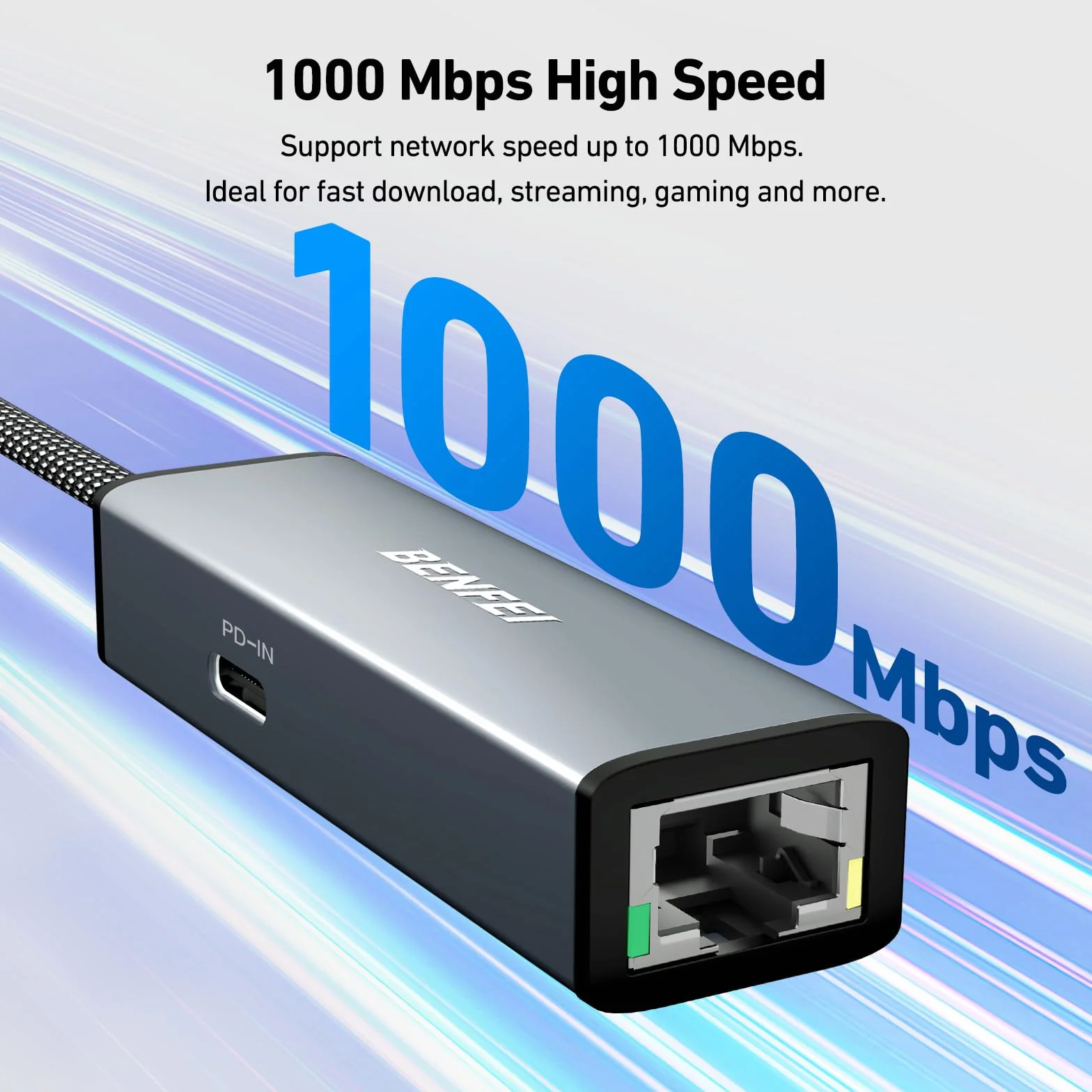 BENFEI Gigabitowy adapter USB-C na Ethernet z zasilaniem 100 W, adapter sieciowy Thunderbolt 3/4 na RJ45 Ethernet LAN, kompatybilny z iPhonem 15 Pro/Max, MacBookiem Pro/Air 2023, iMac