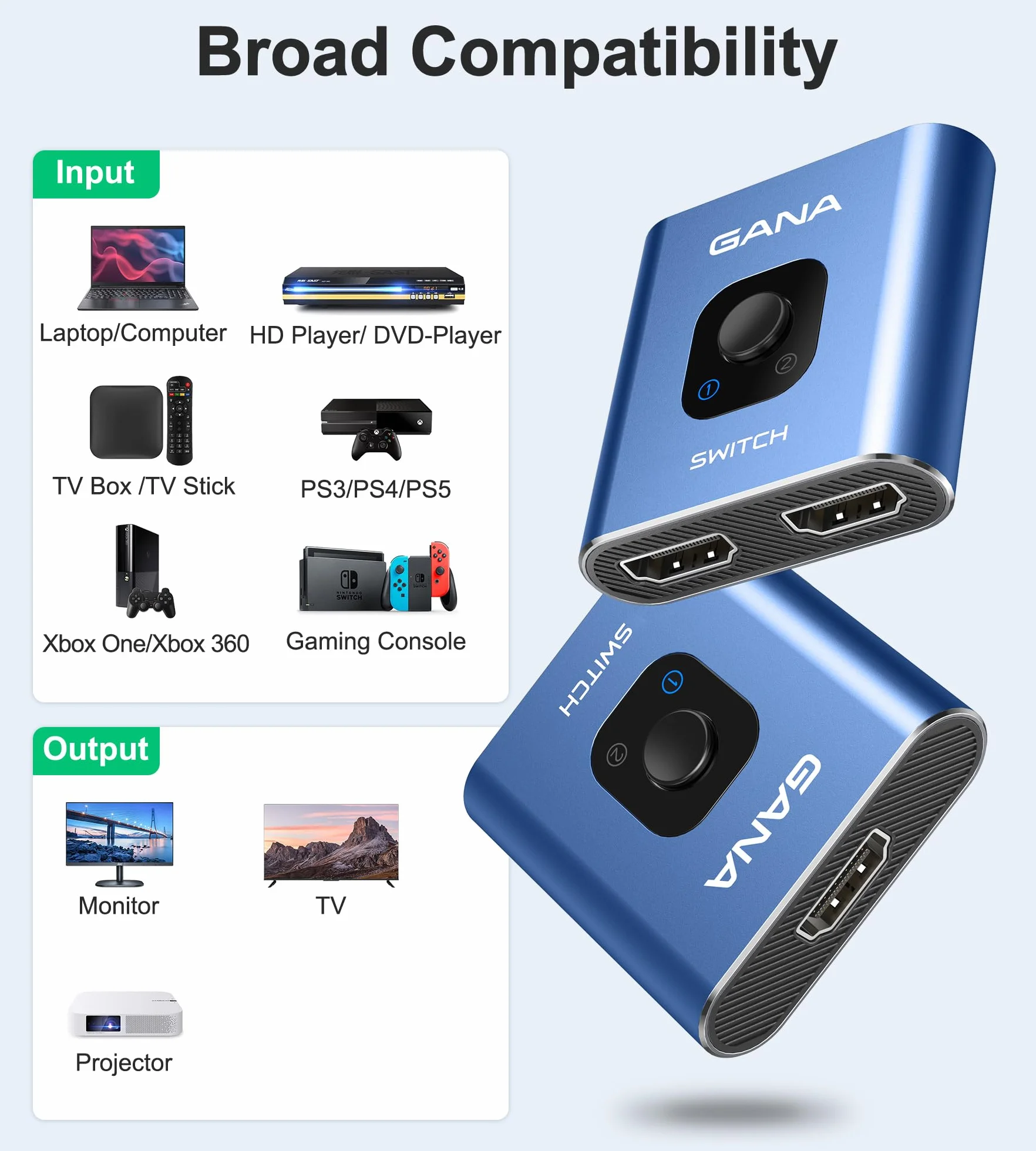 Przełącznik HDMI 4K 60 Hz 2 w 1 Aluminiowy Ręczny Hub HDMI Czarny