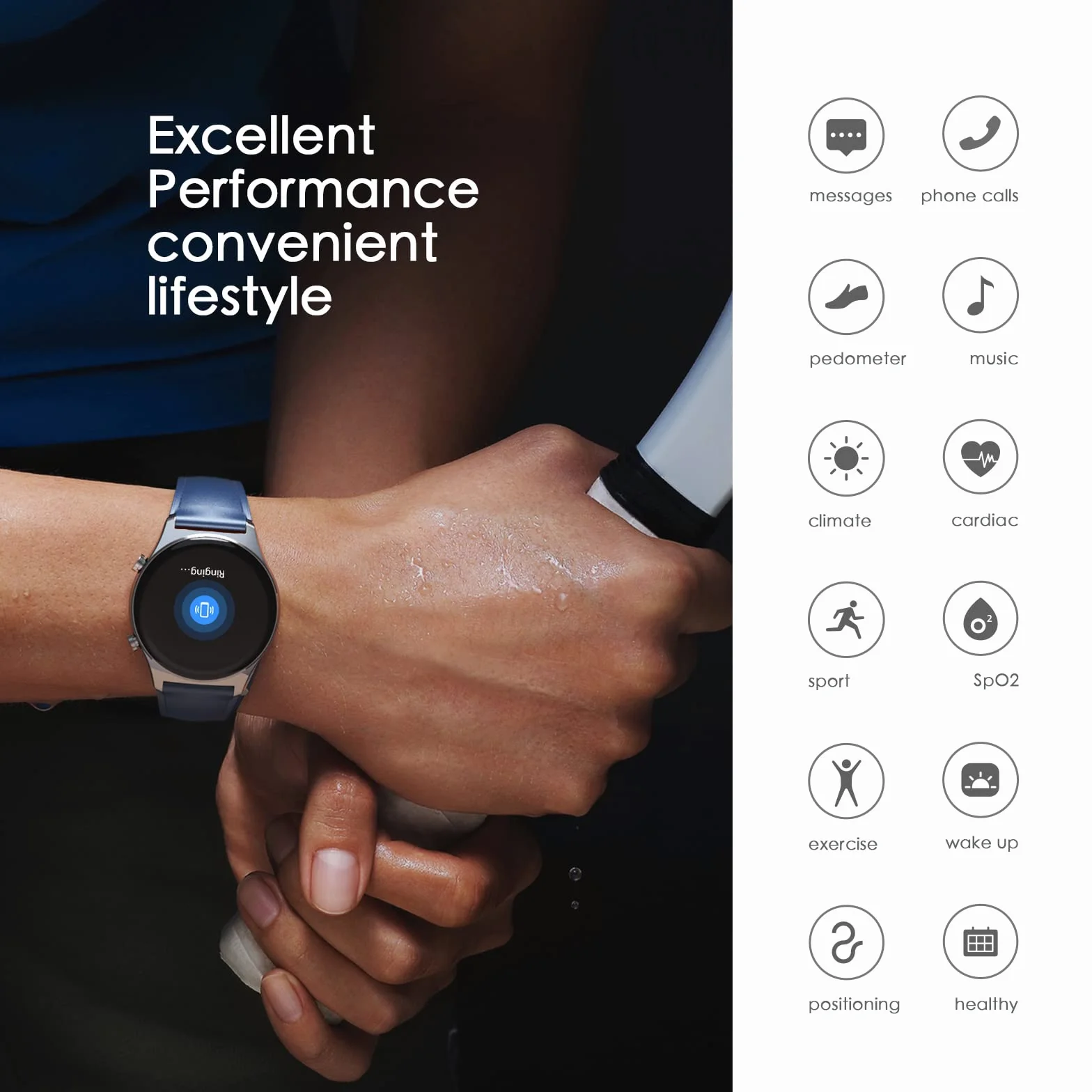 HONOR Watch GS3 Inteligentny zegarek, 1,43-calowy kolorowy ekran AMOLED, połączenie Bluetooth, monitorowanie tętna AI, GPS, 100 trybów treningu dla Androida IOS, niebieski
