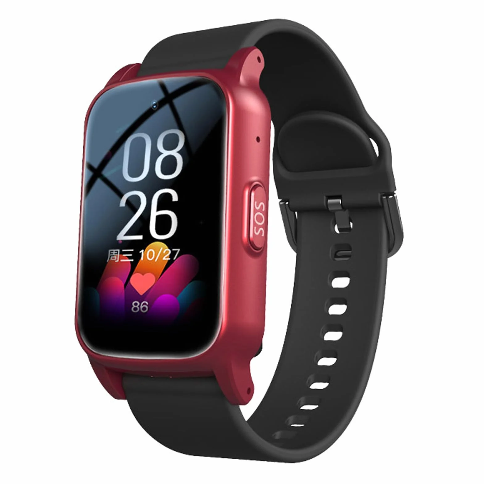 Inteligentny zegarek dla starszych osoba, wykrywający upadki, osobisty alarm SOS, z lokalizatorem GPS dla osób z demencją, Red