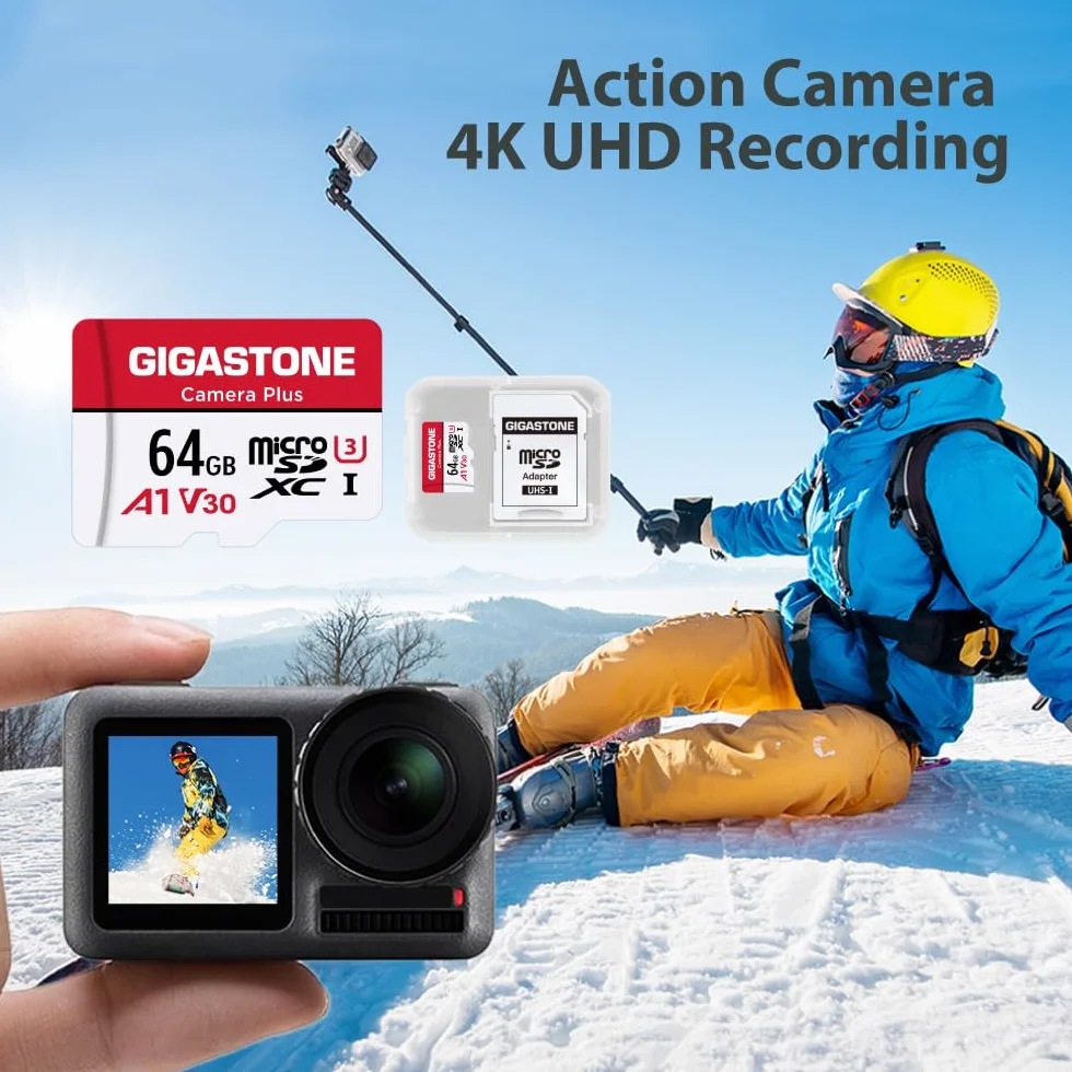 Gigastone karta micro SD 64 GB, 10 sztuk, aparat Plus, karta pamięci MicroSDXC do Wyze, kamery wideo, kamery bezpieczeństwa, smartfona, tabletu Fire, nagrywania wideo 4K, UHS-I U3 A1 V30, 95 MB/s, z adapterem