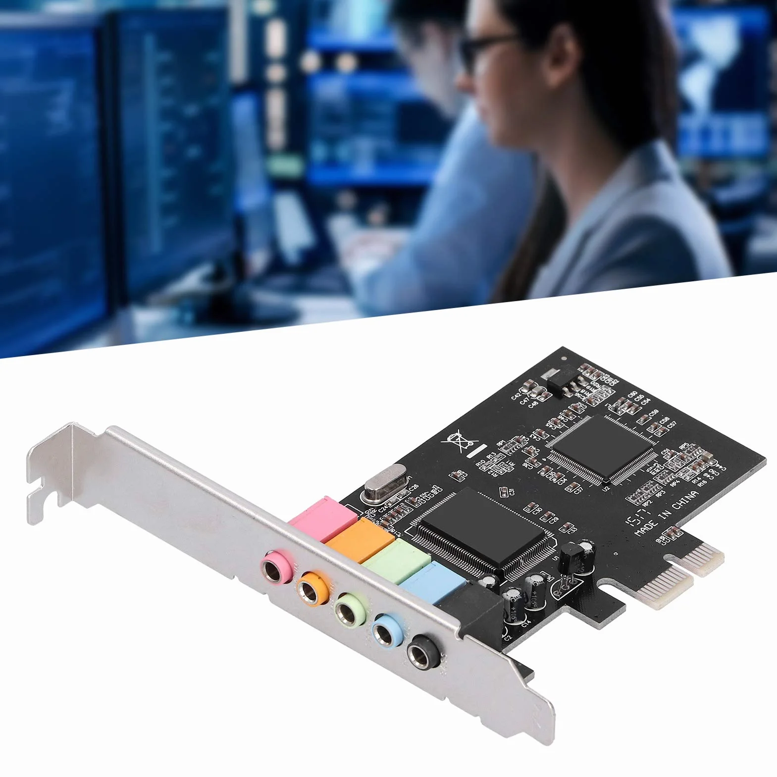 5.1-kanałowa karta dźwiękowa PCI-Express z pełnym dupleksem, karta dźwiękowa stereo z chipem CMI8738, do systemu na komputer stacjonarny, komputer do kina domowego, duże gry 3D