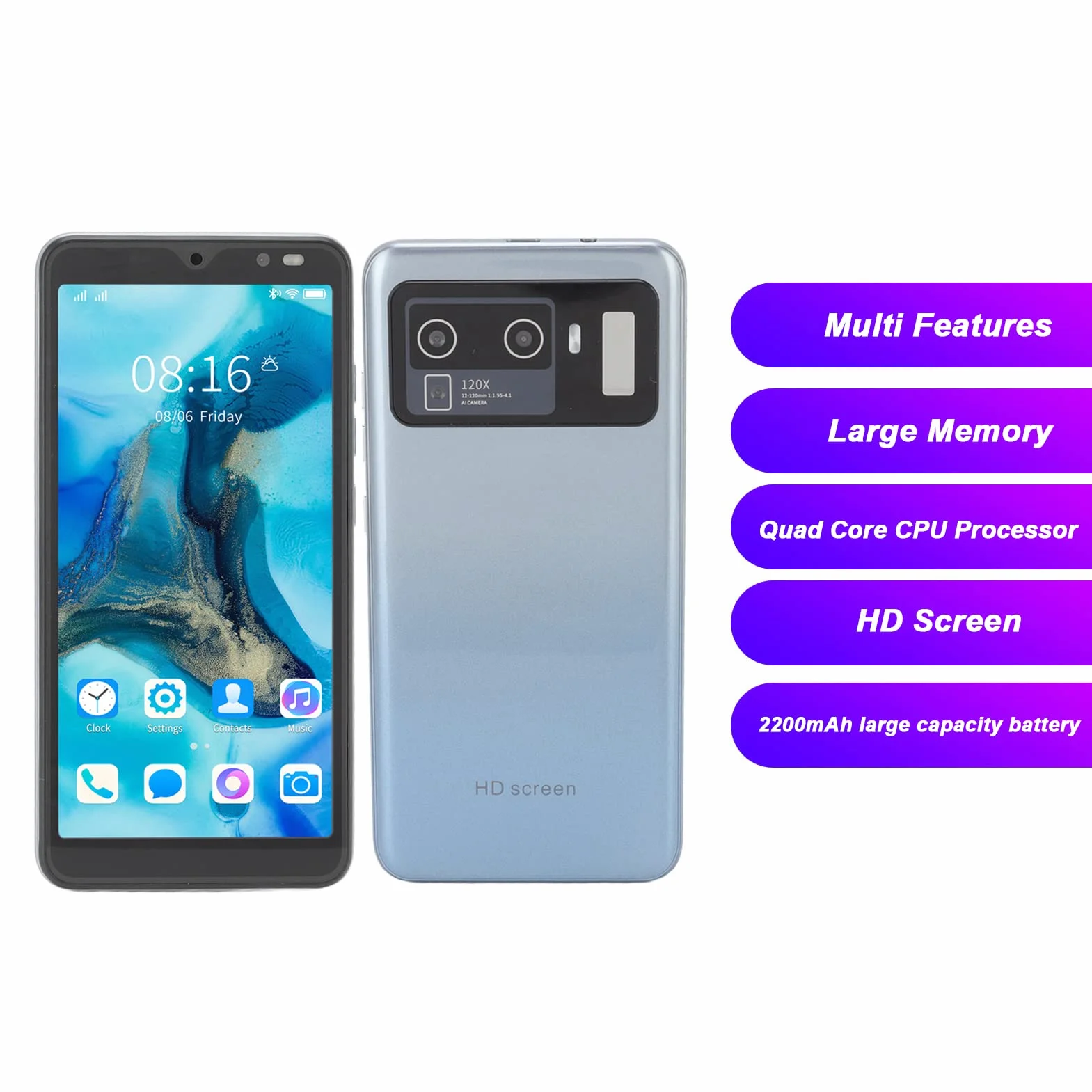 M12 Uitra Inteligentny Telefon, RAM 2GB ROM 32GB 2200mAh Bateria M12 Uitra Telefon Komórkowy Czterordzeniowy Procesor CPU do Pracy (Szary)