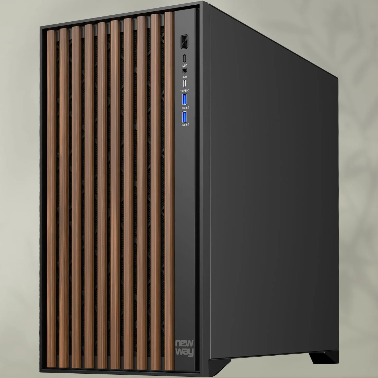 NEWWAY - 2024 Nowość - Obudowa komputera NW1 drewniana przednia - Medium Tour Kompatybilny z ATX/Micro-ATX/ITX - Typ C USB - Wentylatory w zestawie 3x140MM - Panel boczny Szkło hartowane