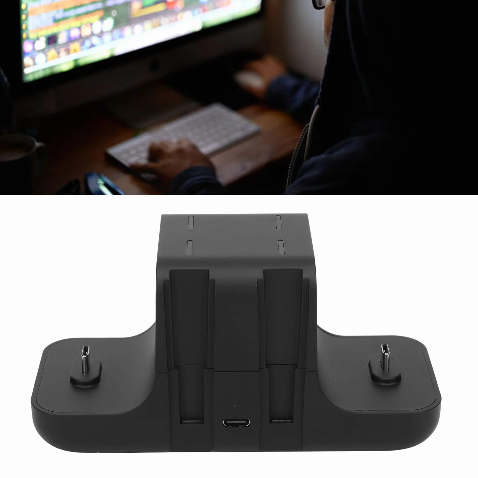 Ładowarka Kontrolera Pro, USB C, Ładowarka z Dwoma Portami USB Podstawa Stacji Dokującej ze Wskaźnikiem LED dla Pro