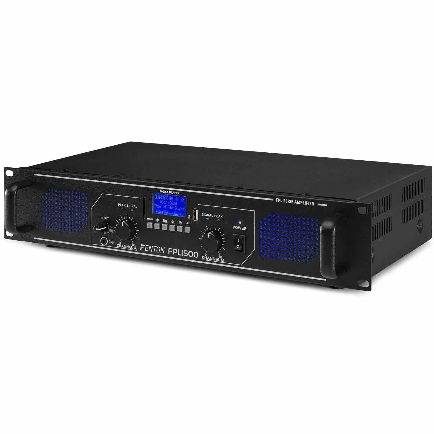 Fenton FPL1500 wzmacniacz PA 1500 W, 3-kanałowy wzmacniacz mocy, wzmacniacz cyfrowy z Bluetooth, AUX, USB, odtwarzacz MP3, wielokanałowy wzmacniacz mocy, wzmacniacz, czarny