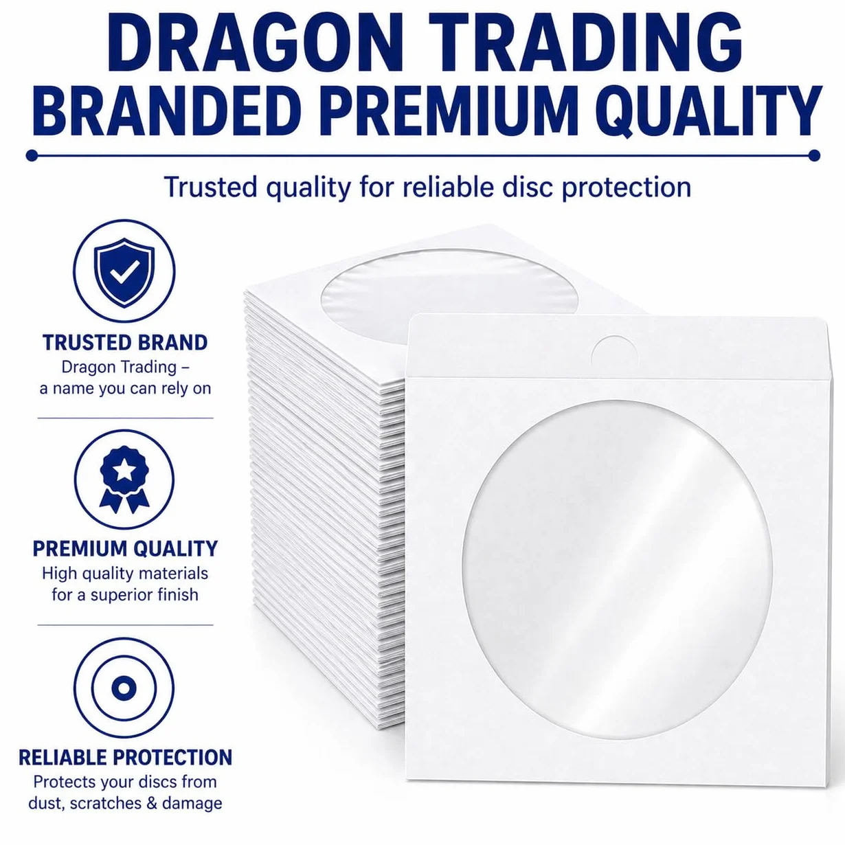 DragonTrading 50 białe koperty z płytą CD/DVD/Bluray z przezroczystym okienkiem