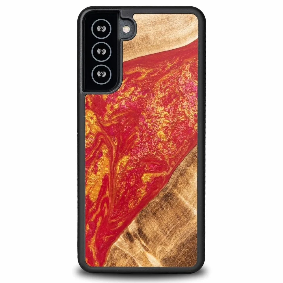 Unikalne etui ochronne z prawdziwego drewna, kompatybilne z Samsung Galaxy S21 FE, motyw Neons Paryż, naturalne drewno bocote, ręcznie wykonane, odporne na uderzenia, matowe polerowanie