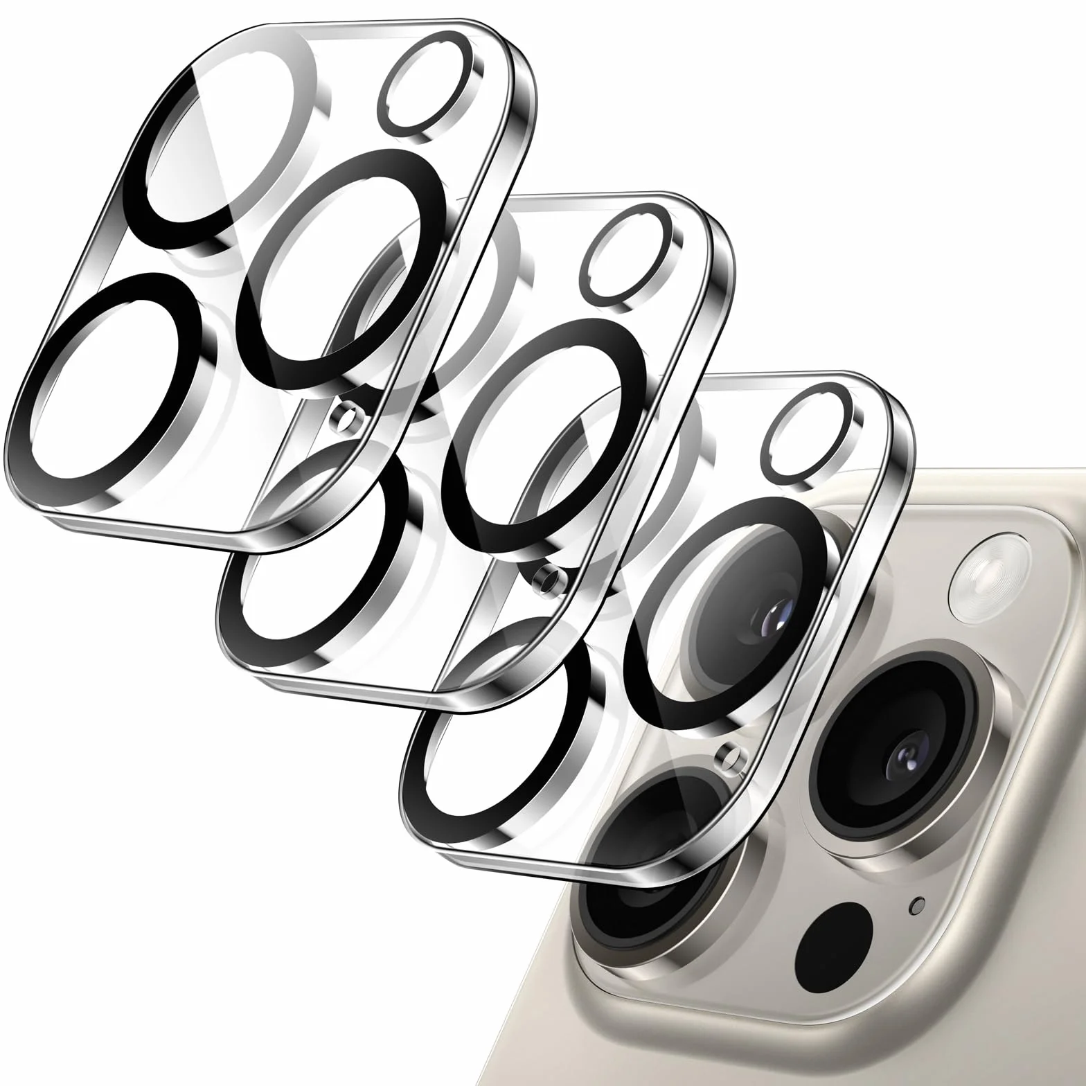 JETech Osłona Obiektywu Aparatu iPhone 16 Pro 6,3 Cala iPhone 16 Pro Max 6,9 Cala 9H Szkło Hartowane 3 Sztuki