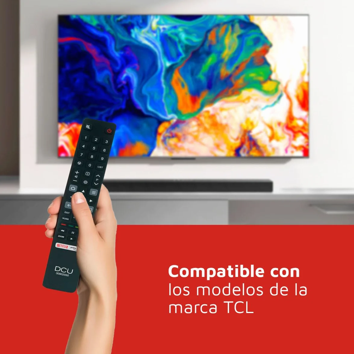 DCU Tecnologic | Pilot TV, Pilot do telewizorów TCL Zawiera przyciski do Netflix, Prime Video, kolor czarny