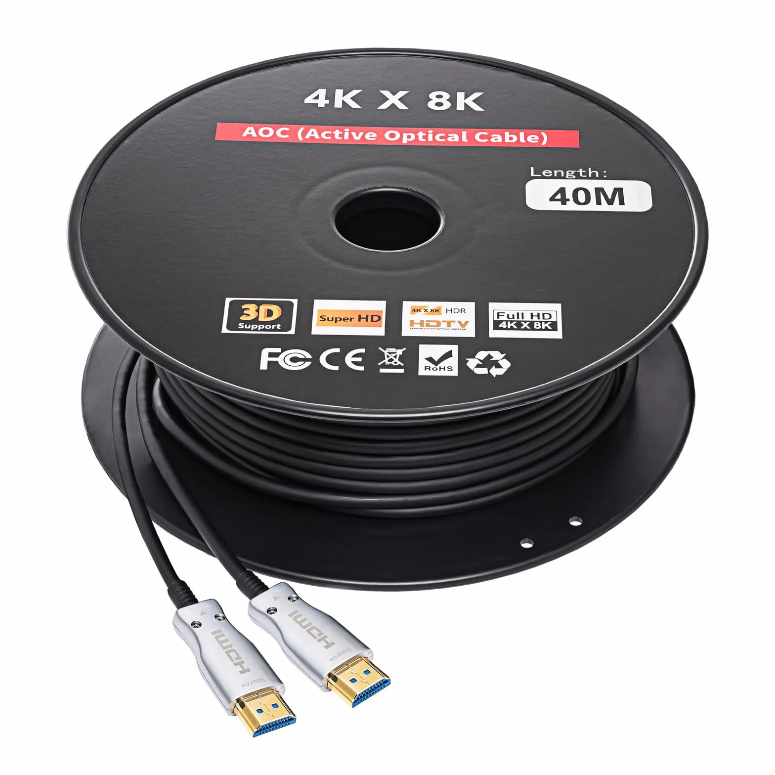 AKYGA AK-HD-400L optyczny kabel HDMI AOC 48 Gb/s 8K 60 Hz 4K 120 Hz ver. 2.1 40 m czarny Ethernet TV PS5 Xbox rzutnik kina domowego PC