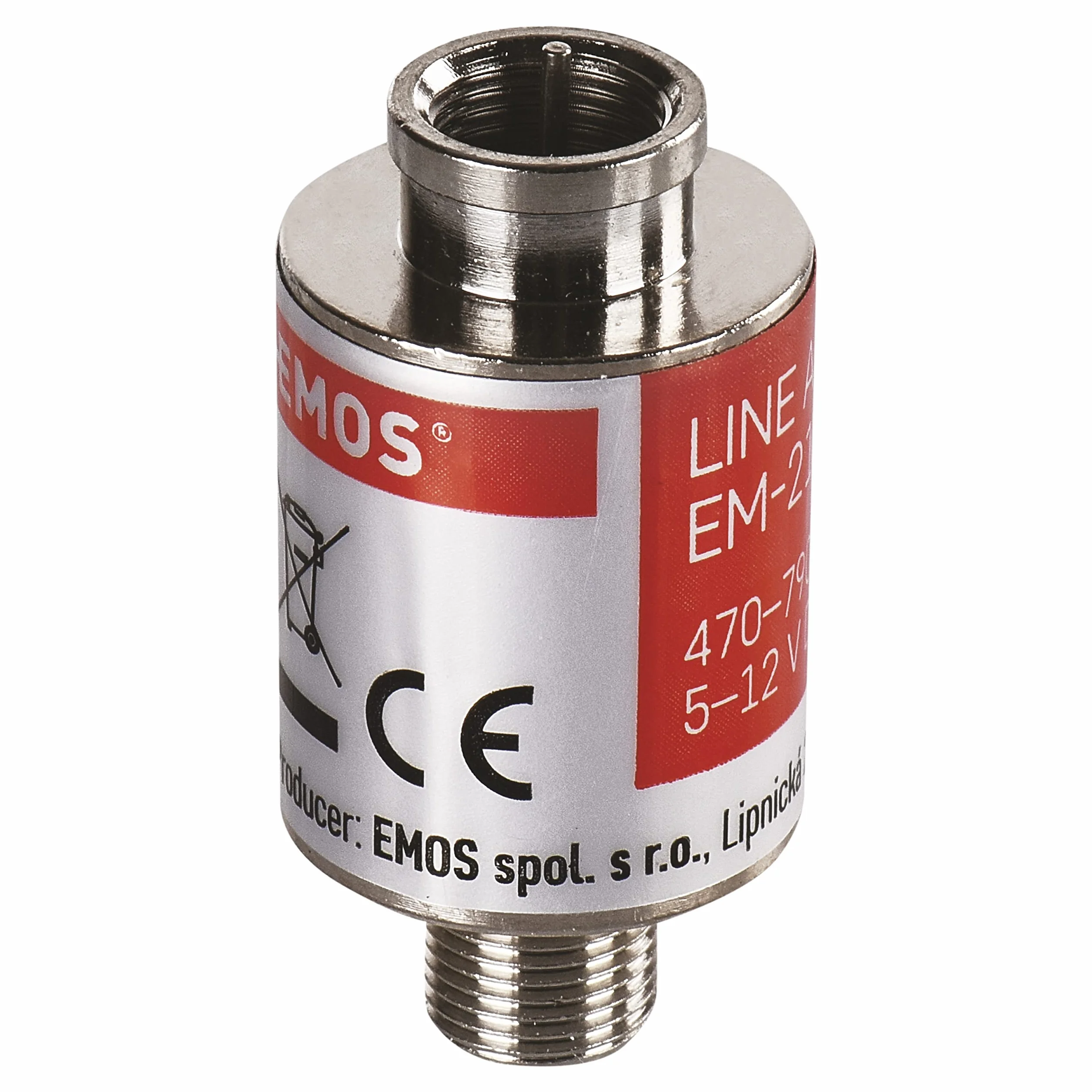 EMOS Satelitarny wzmacniacz liniowy Inline 20 dB 470–790 MHz do DVB-T2 srebrny