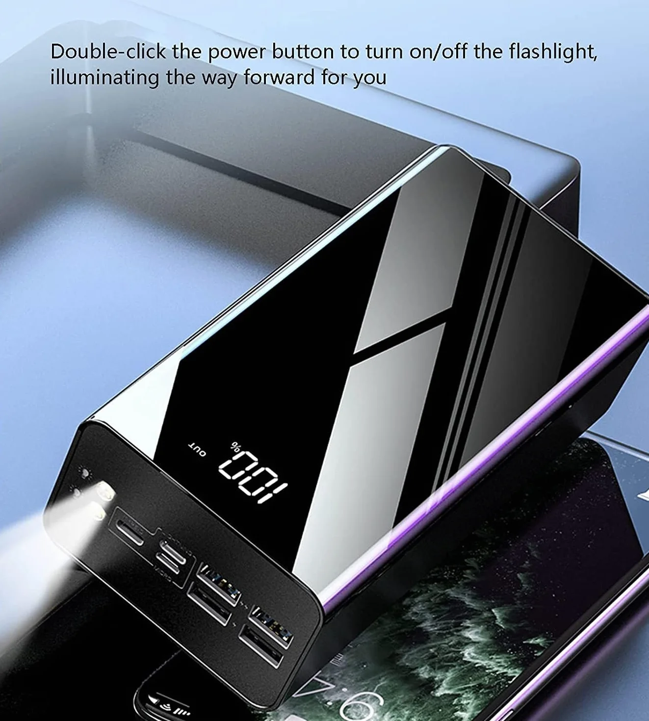 Przenośna ładowarka 40000-100000 mAh Power Bank akumulator o dużej pojemności z wyświetlaczem może ładować 4 urządzenia jednocześnie, szybkie ładowanie do smartfonów, tabletów, konsol do gier
