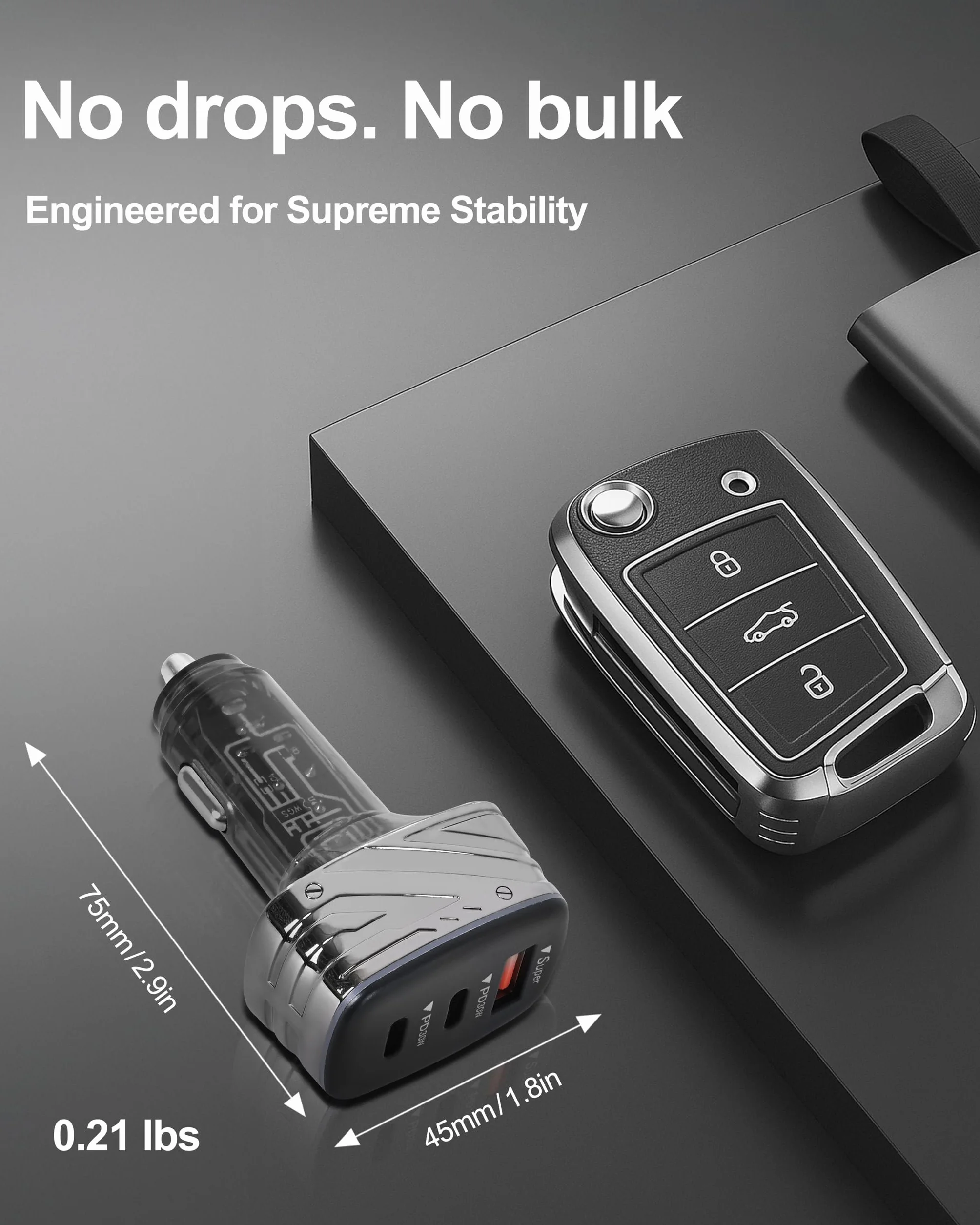 Ładowarka samochodowa USB C 82,5 W, 3 porty (podwójny port typu C i USB-A), kompaktowe szybkie ładowanie, delikatne światło, adapter do zapalniczki samochodowej do iPhone'a 16/15/14, Galaxy S25
