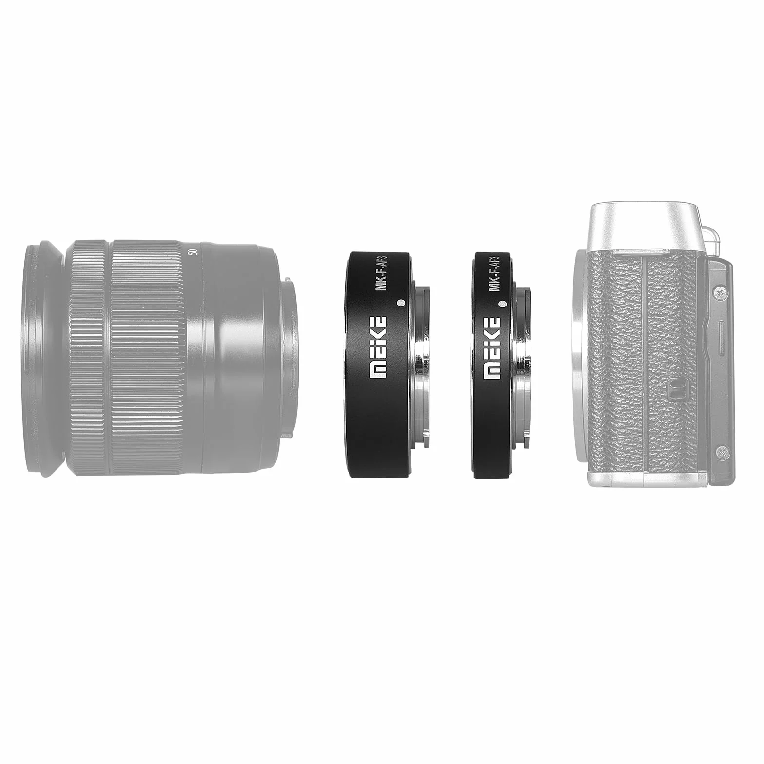 Meike MK-F-AF3 metalowa rura przedłużająca autofokus do aparatu Fujifilm bezlusterkowe X-T1, X-T2, X-T3, X-T10, X-T20, X-T30, X-Pro1, X-Pro2, X-A1, X-E1, X-E2, X-E3 (10 mm + 16 mm)