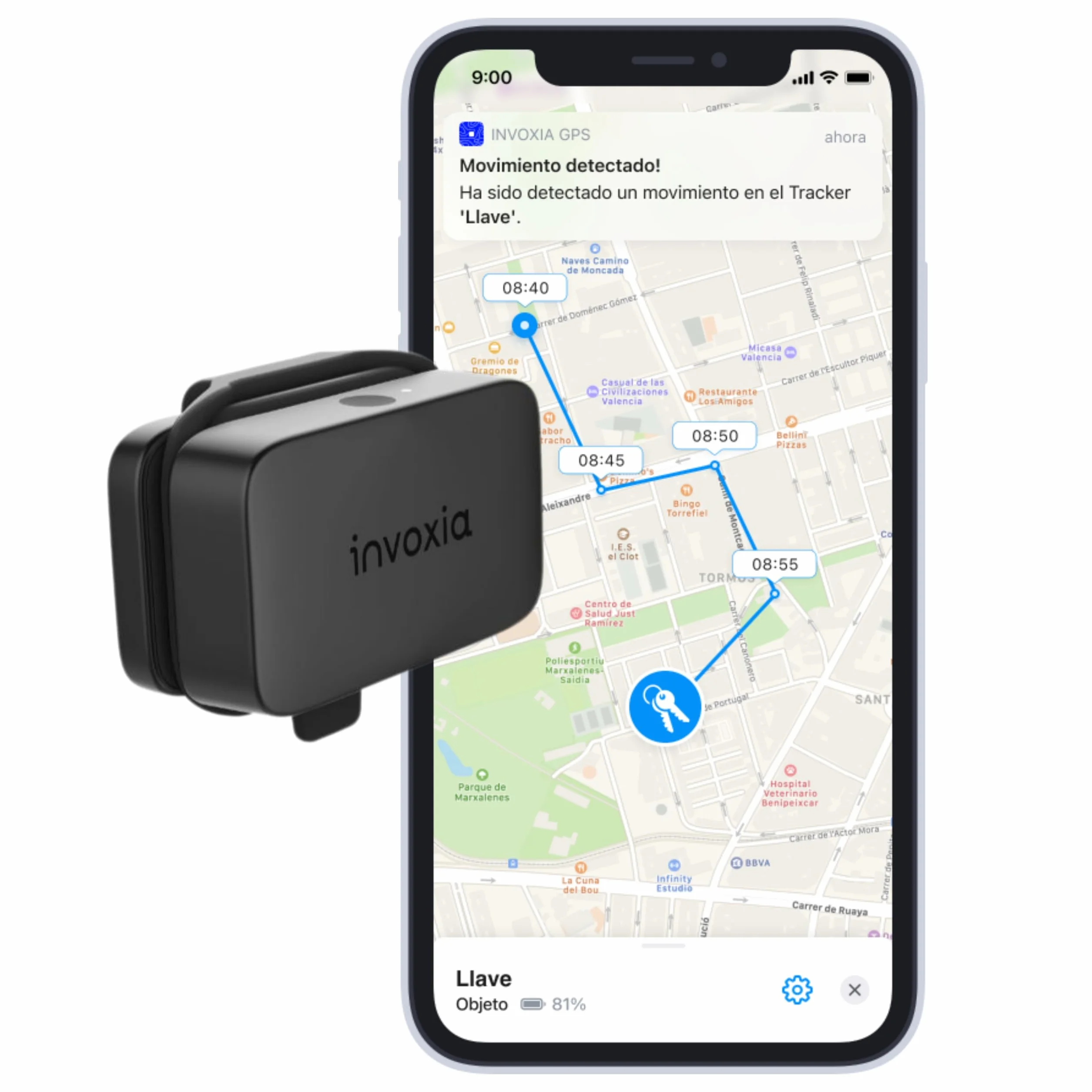 Invoxia Mini Tracker GPS, wodoodporny tracker GPS z alarmami antykradzieżowymi w czasie rzeczywistym, do 3 miesięcy autonomii, 1-letnia subskrypcja w zestawie, mały i lekki, blokada kluczyka do łodzi