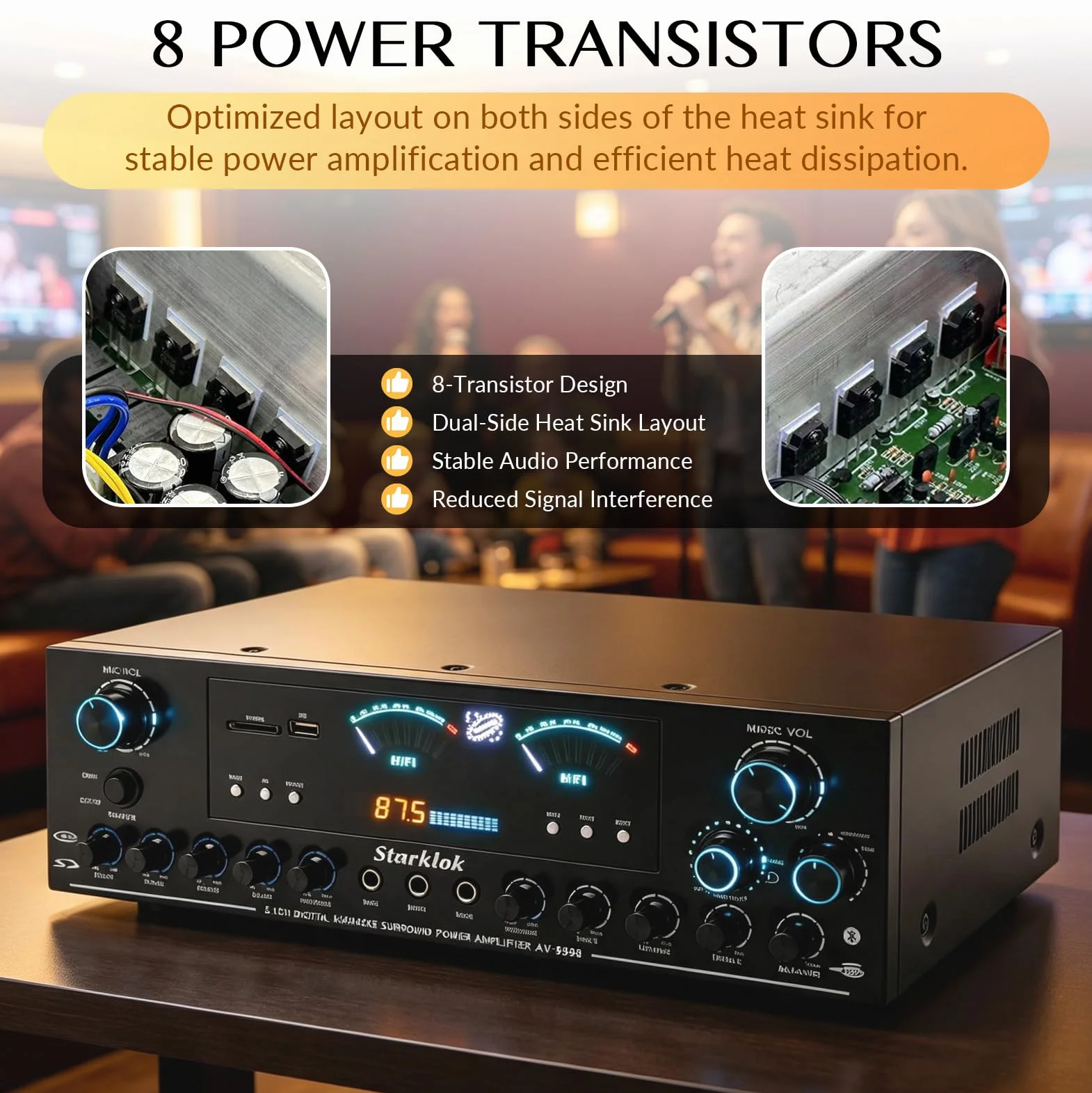 Wzmacniacz Stereo HiFi Bluetooth 5.1 z Pilotem, Wzmacniacz Audio | z Odtwarzaniem USB, Wejściem Audio, Obsługą Aktywnego i Pasywnego Subwoofera, Wzmacniacz Kina Domowego do Głośników