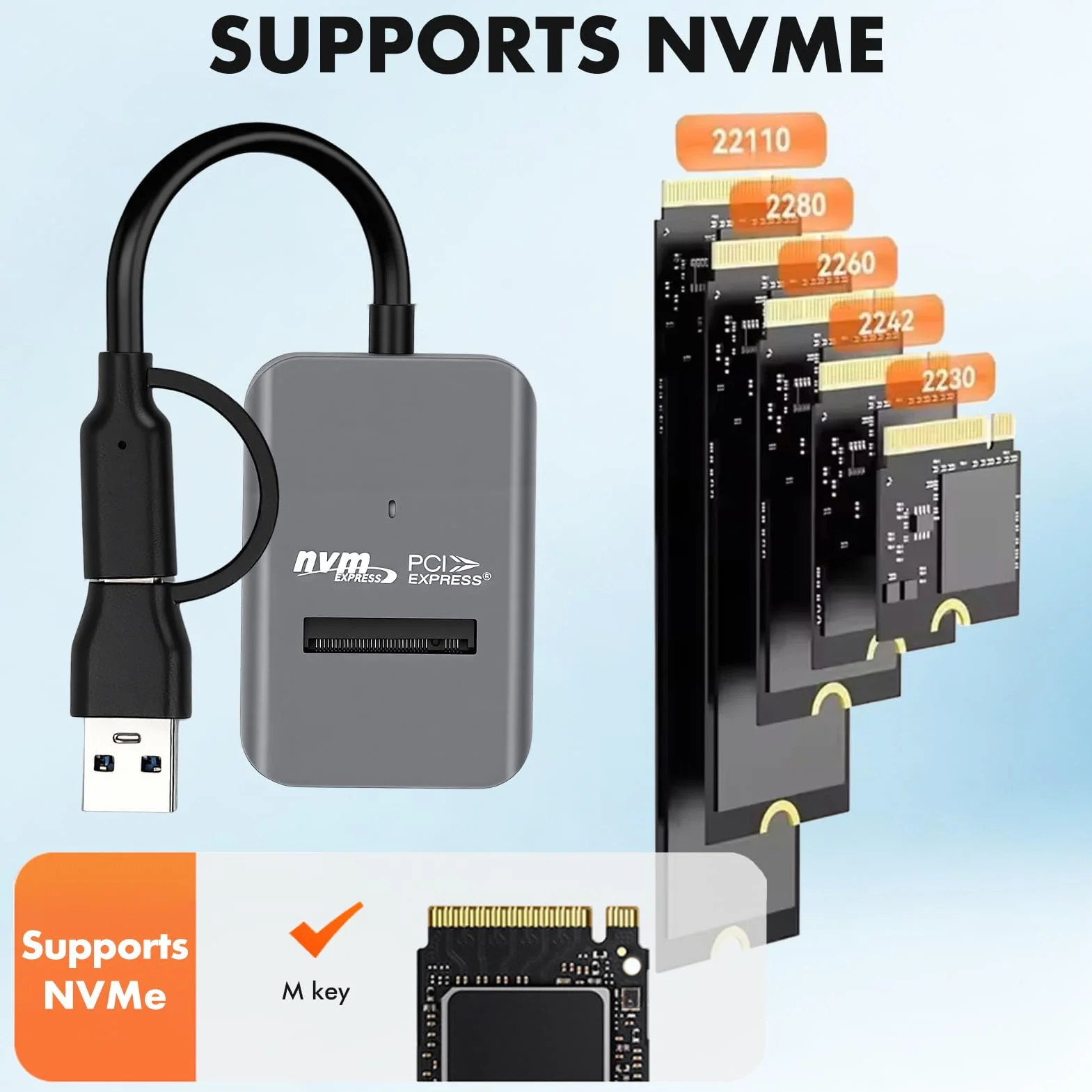 Adapter M.2 NVMe na USB, czytnik USB-C-M.2-NVMe SSD, USB 3.2 Gen 2 x 1, 10 Gbit/s z trymem UASP, pojemność 8 TB, beznarzędziowa, składana obudowa PCIe NVMe