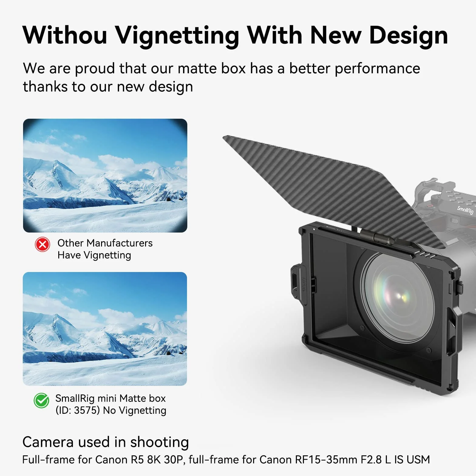 SMALLRIG Mini Matte Box Lite z Flagą Górną do Lustrzanek Cyfrowych i Aparatów Bezlusterkowych, Kompatybilny z Obiektywami 67mm/72mm/77mm/82mm/95mm, Dostarczany z Tacą na Filtry - 3575