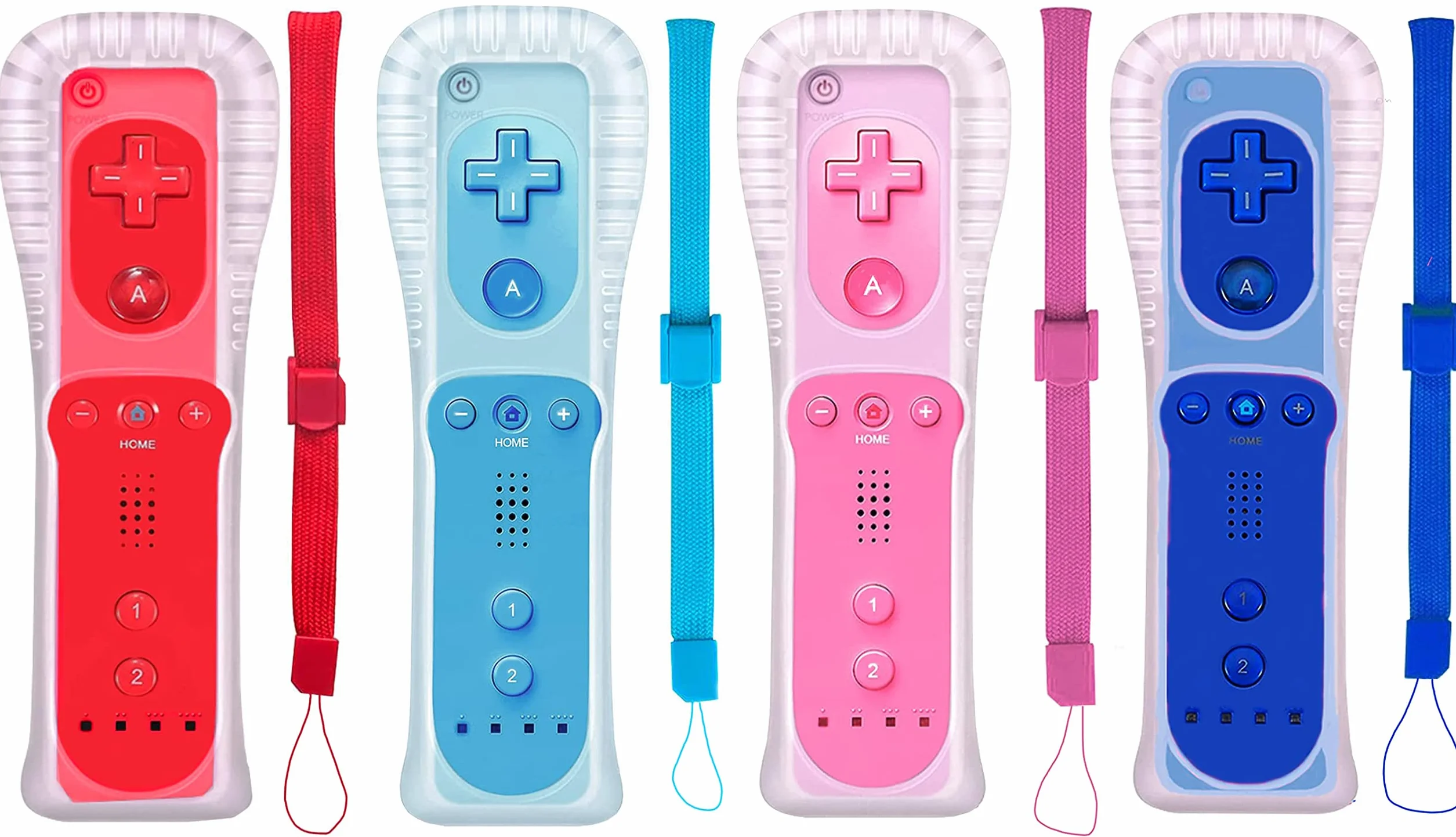 PGYFDAL Zestaw 2 klasycznych kontrolerów bezprzewodowych kompatybilnych z konsolą Wii U, gamepad z miękkim silikonowym rękawem i paskiem na nadgarstek (czerwony + niebieski + różowy + ciemnoniebieski)