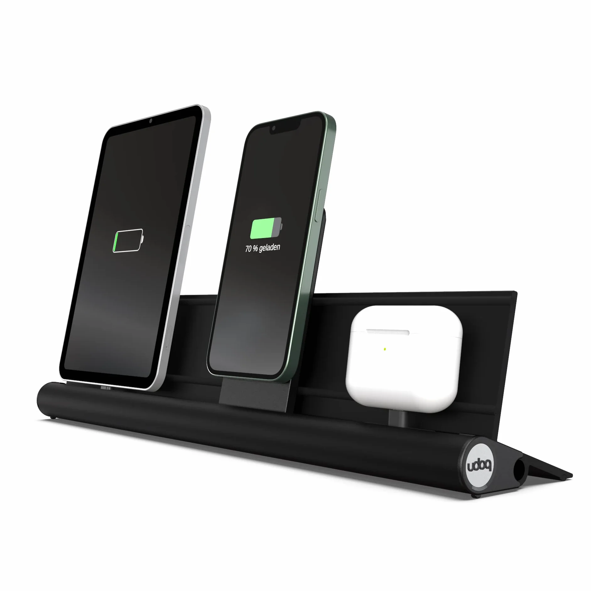 Stacja ładująca do iPhone Tablet i AirPods, udoq 400, aluminium, czarna, MagSafe i PD Charger